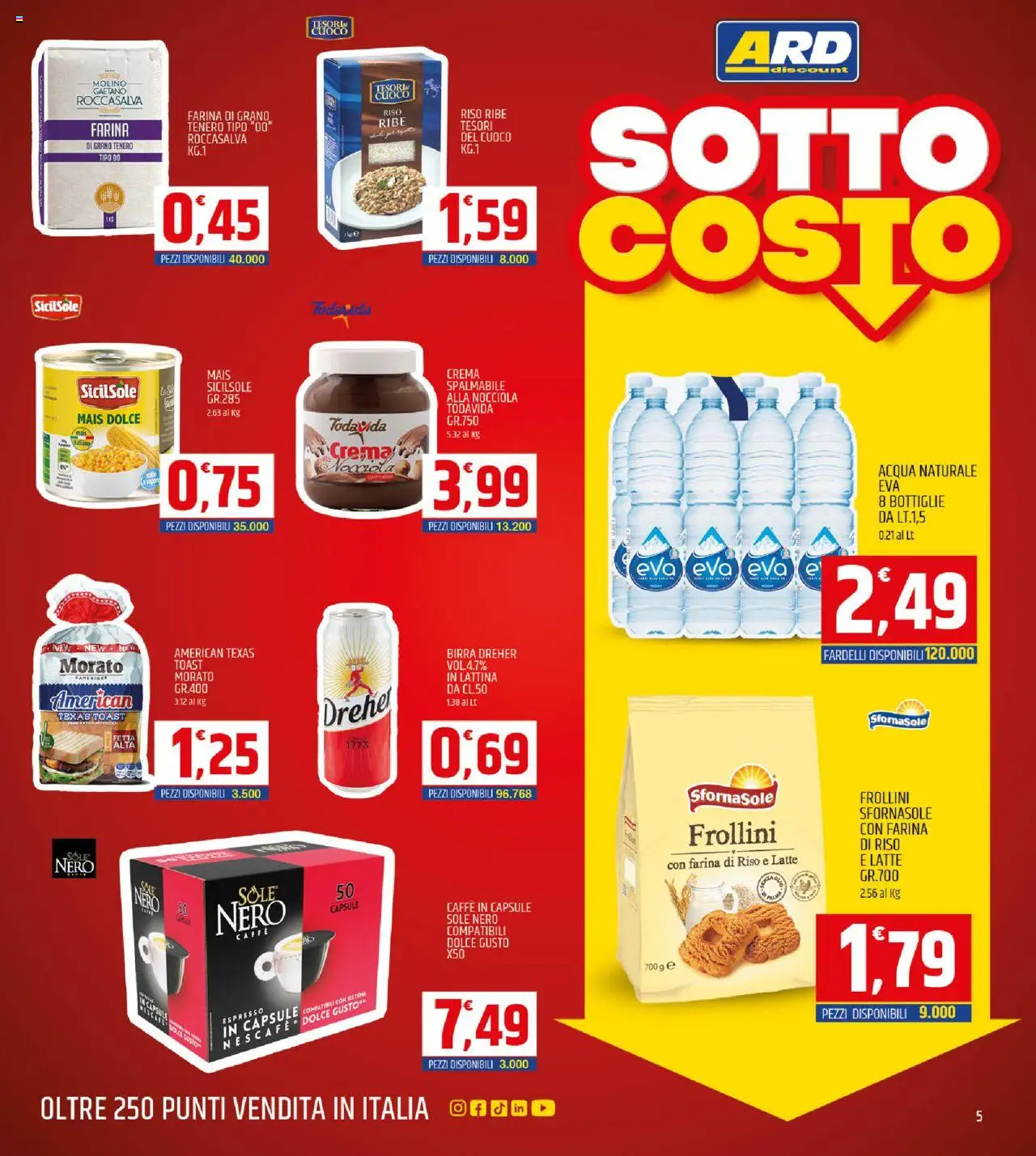 Volantino ARD Discount del 22.09.2025 | Pagina: 5 | Prodotti: Caffè, Acqua, Mais, Frollini