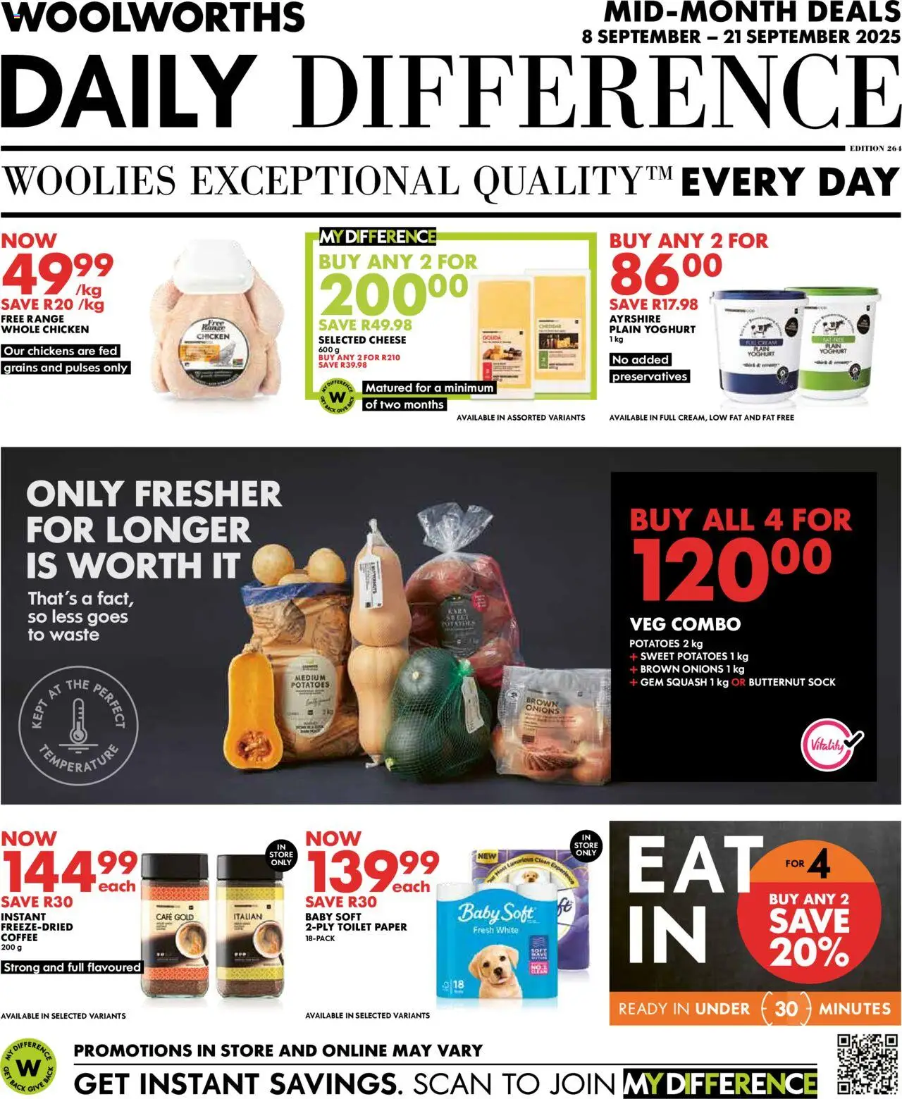 New Woolworths catalogue – valid from 08.09.2025 | Page: 1 | Products: Cheese, Potatoes, Onions, Toilet paper