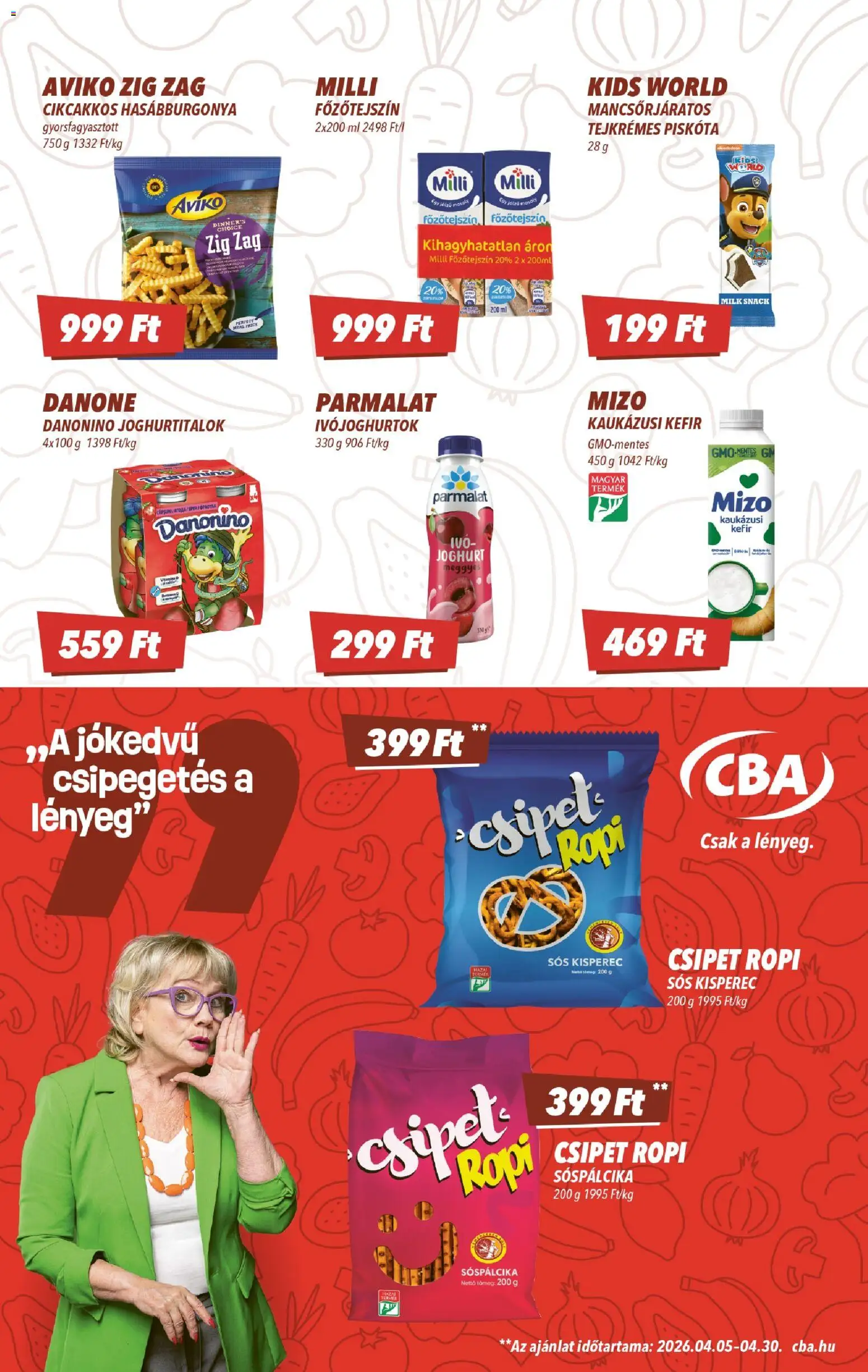 CBA akciós ujság - amely érvényes a következő dátumtól: 16.04.2026 | Oldal: 3 | Termékek: Kisperec, Főzőtejszín, Hasábburgonya, Kaukázusi kefír