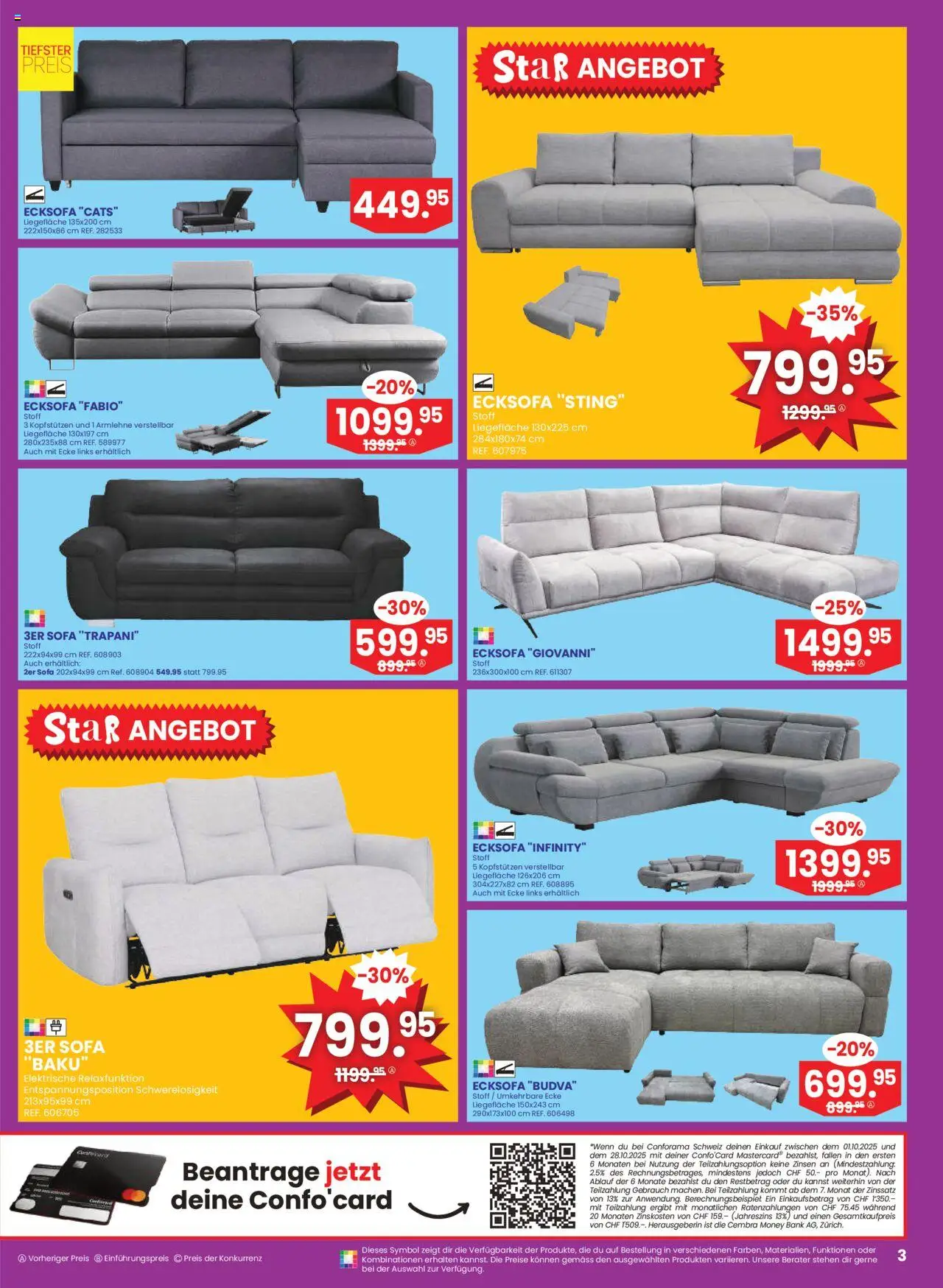 Conforama Aktionen – gültig ab 01.10.2025 | Seite: 3 | Produkte: Sofa, Ecksofa