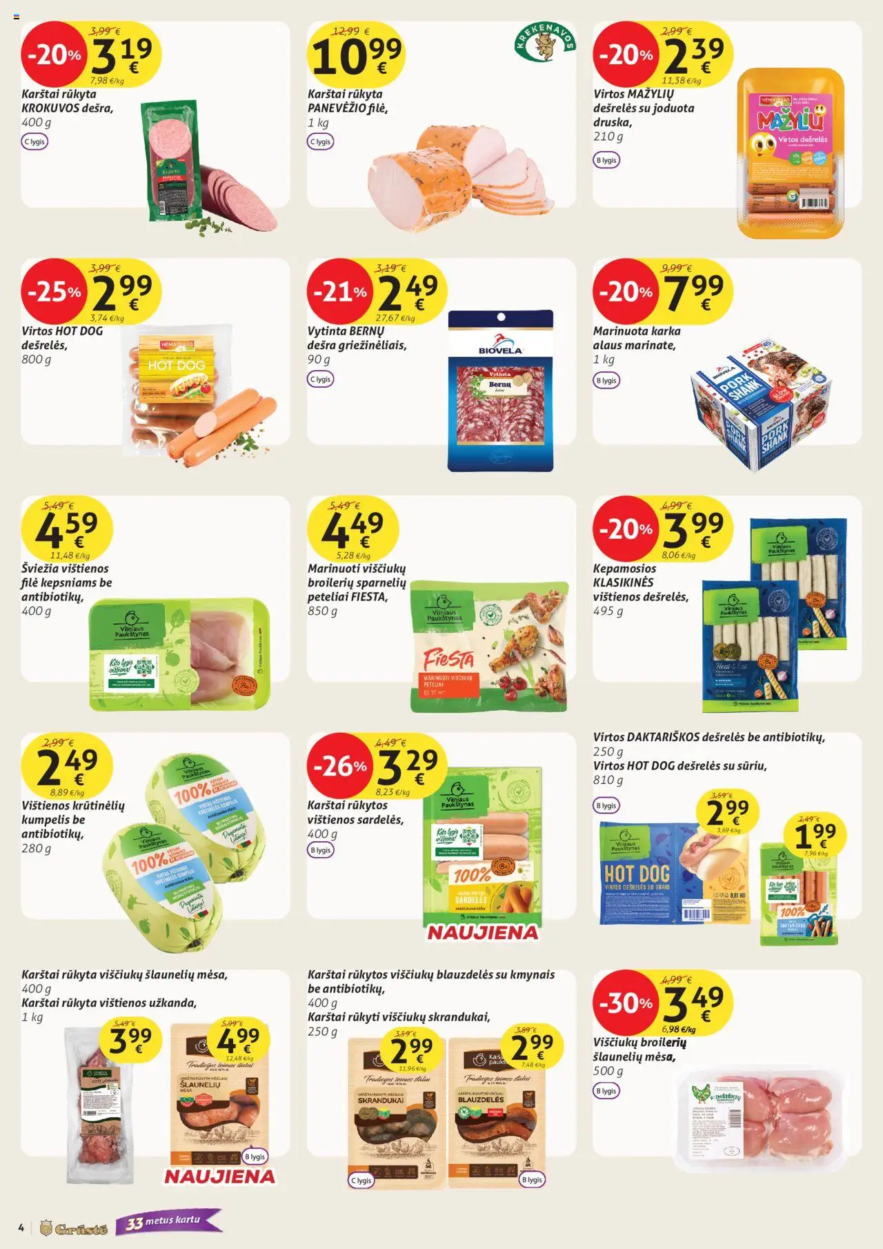 GRUSTE akcijos nuo 11.10.2025 | Puslapis: 4 | Prekių: Sardelės, Vištienos, Dešrelės, Dešra