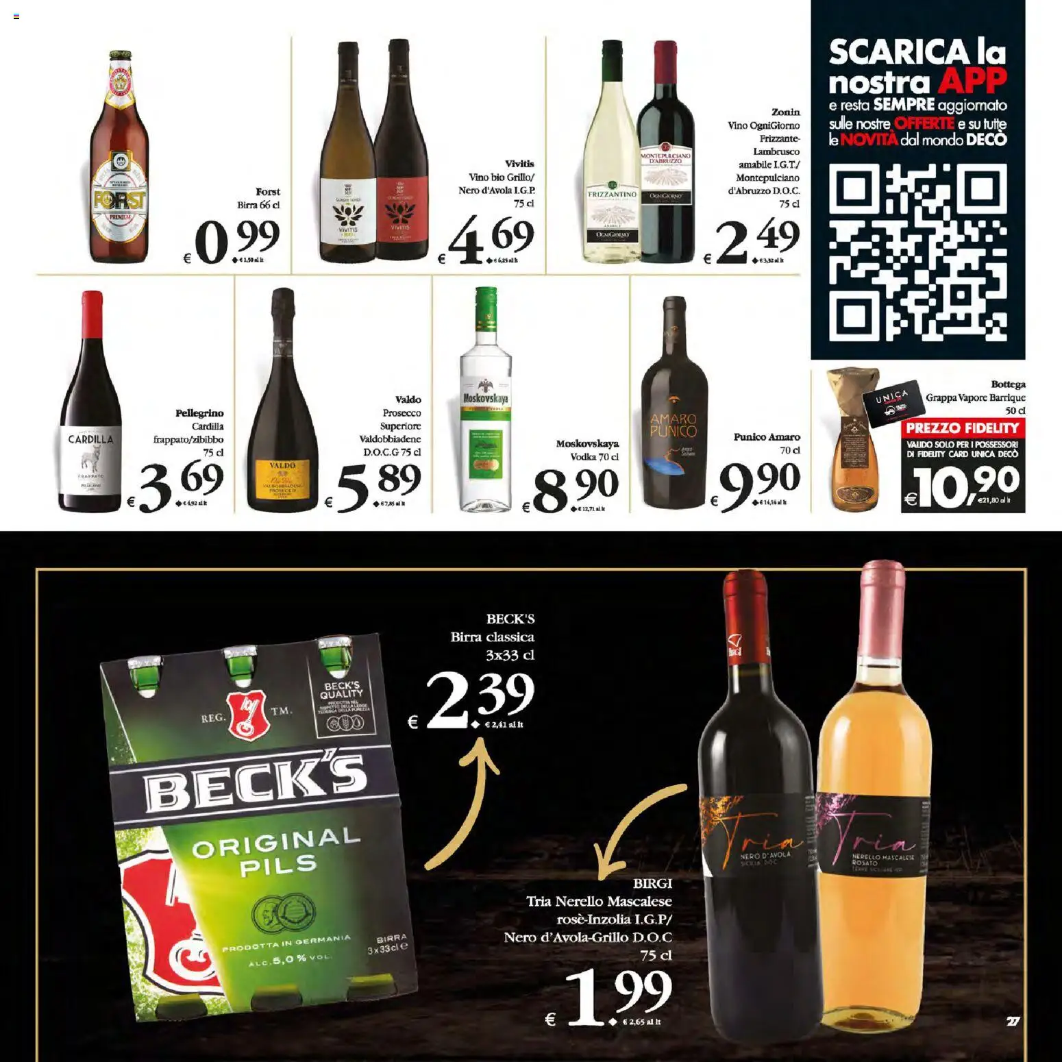 Volantino Decò del 13.01.2026 | Pagina: 27 | Prodotti: Birra, Prosecco, Vino, Amaro