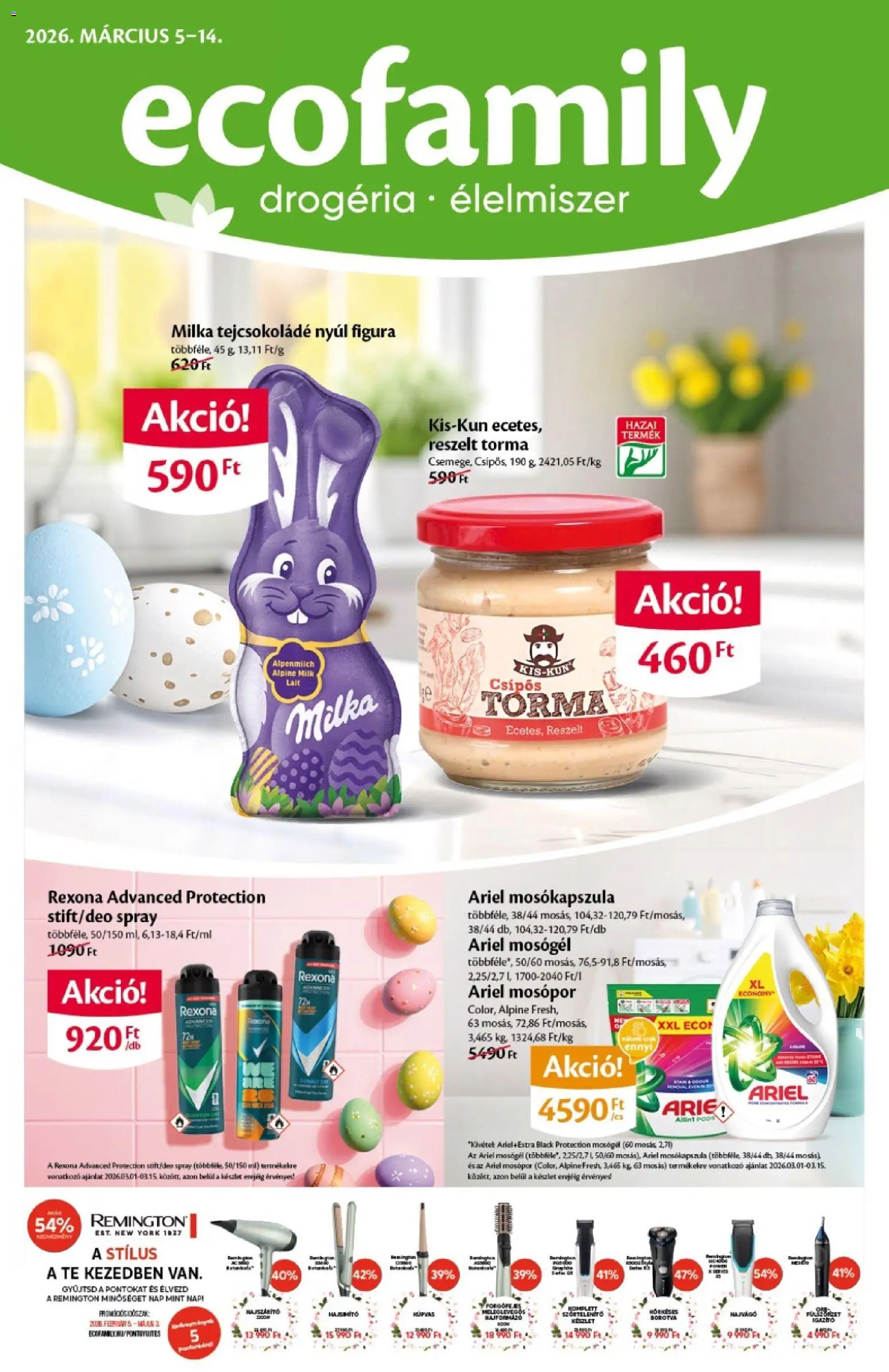 EcoFamily akciós ujság - amely érvényes a következő dátumtól: 05.03.2026 | Oldal: 1 | Termékek: Torma, Mosókapszula, Tejcsokoládé, Mosópor