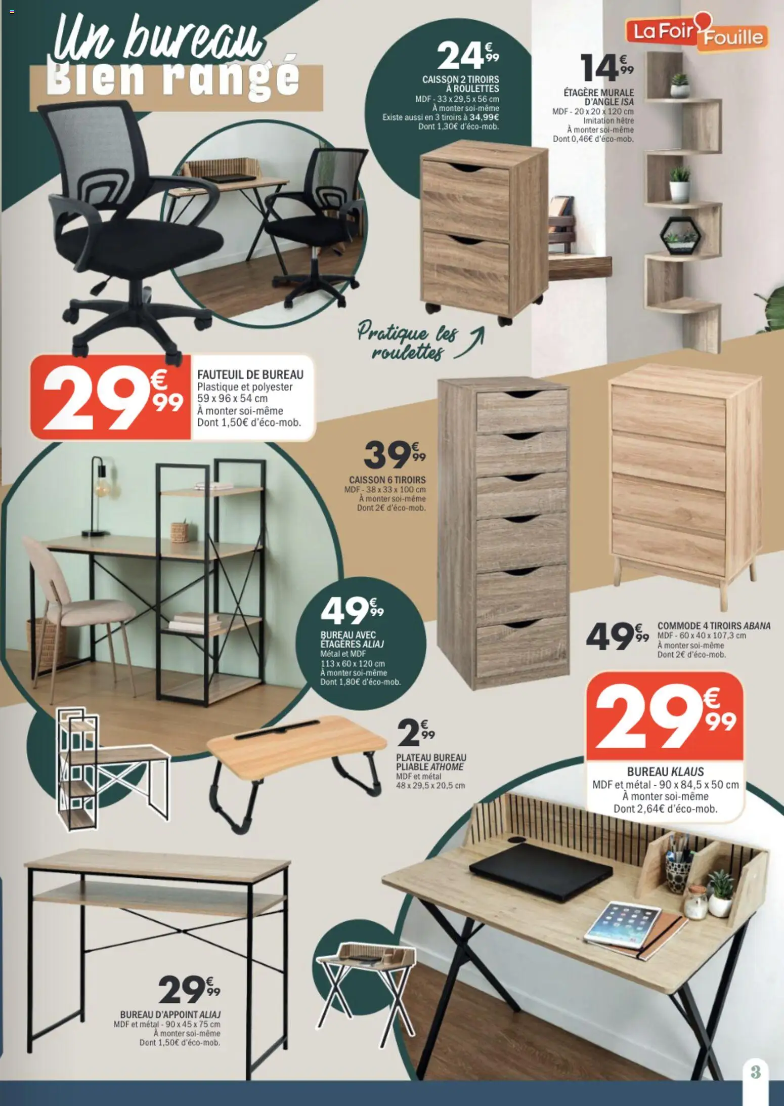 {H1} | Page: 3 | Produits: Bureau, Étagère murale, Étagère, Tiroirs