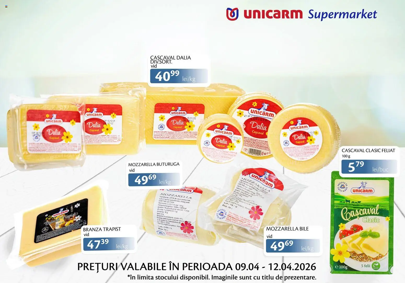 Noul catalog Unicarm – valabil de la 09.04.2026 | Pagină: 6 | Produse: Cașcaval, Mozzarella, Lapte, Brânză
