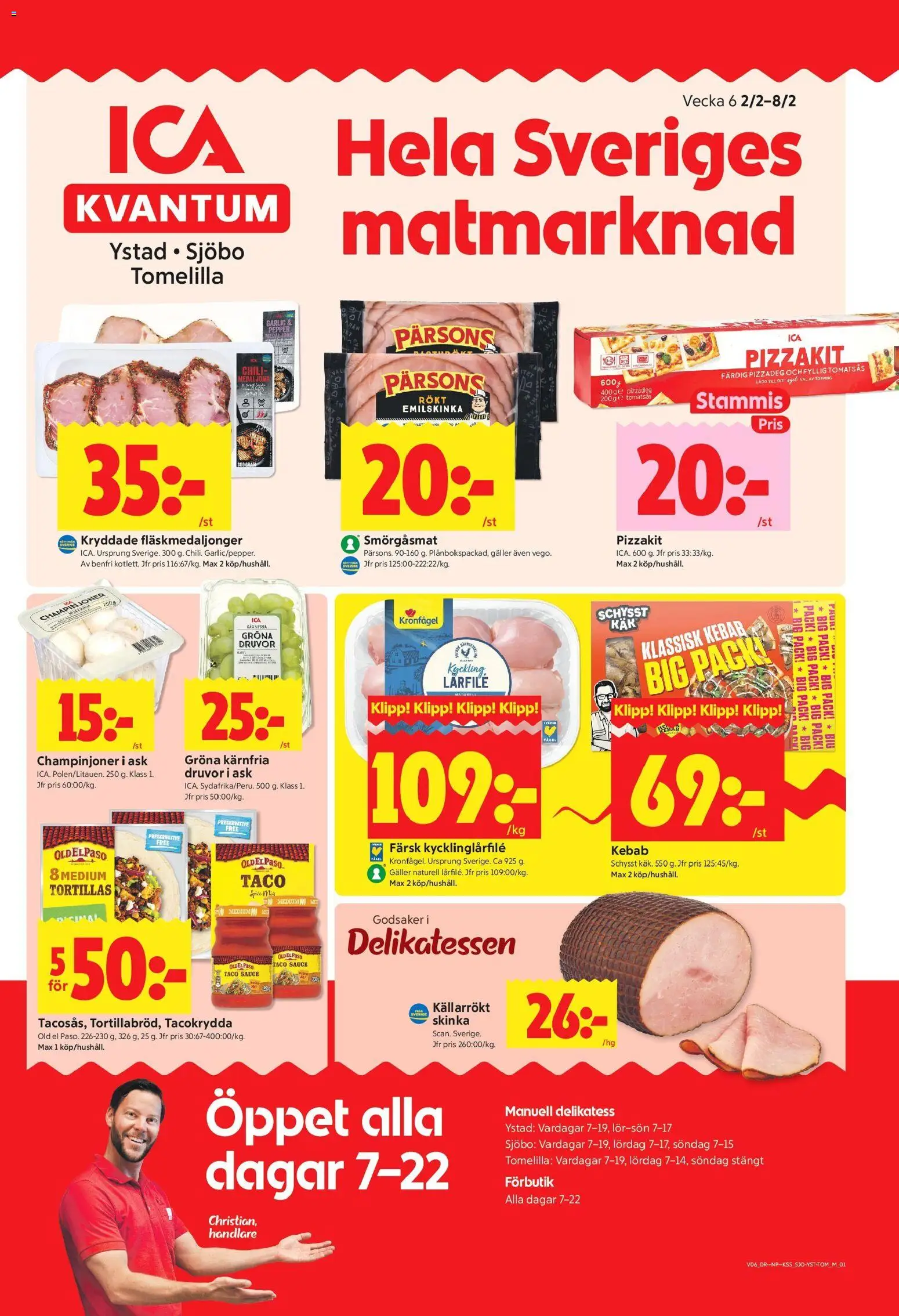 ICA Kvantum reklamblad aktuell från 02.02.2026 | Sida: 1 | Produkter: Tacokrydda, Chili, Pizzakit, Tomatsås
