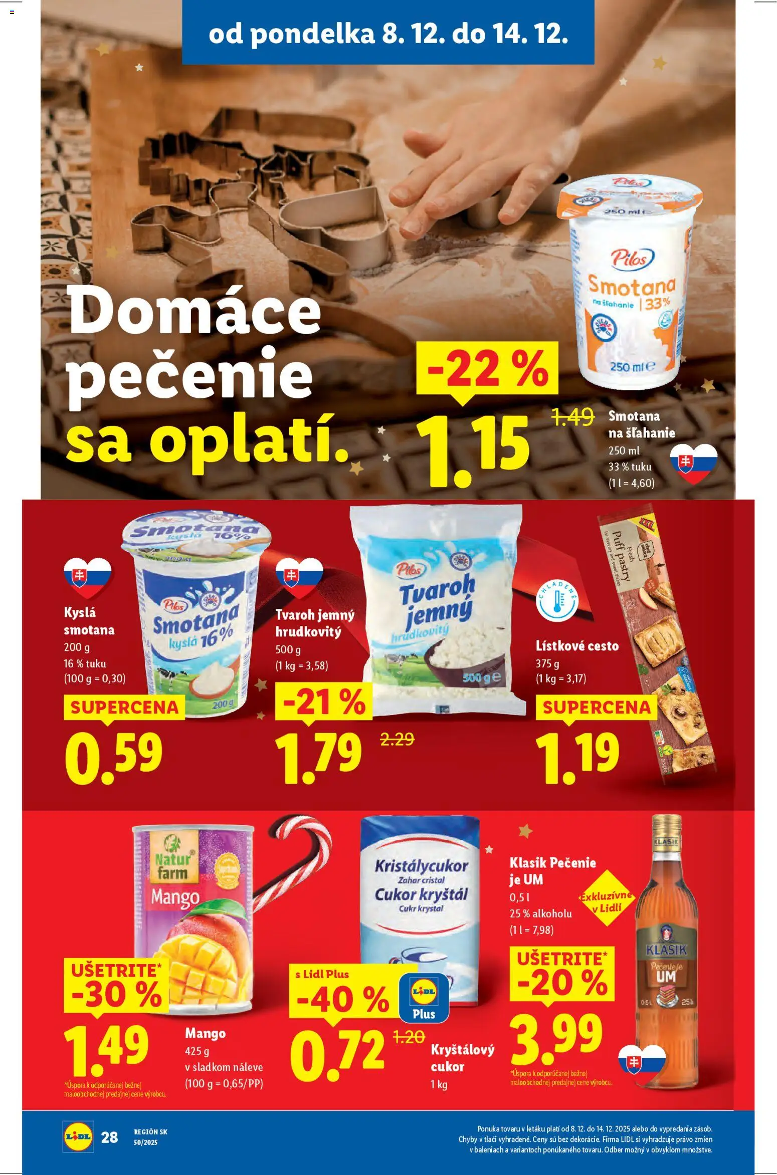 Nové Lidl akcie – leták je platný od 11.12.2025 | Strana: 66 | Produkty: Kryštálový cukor, Tvaroh, Mango, Smotana na šľahanie