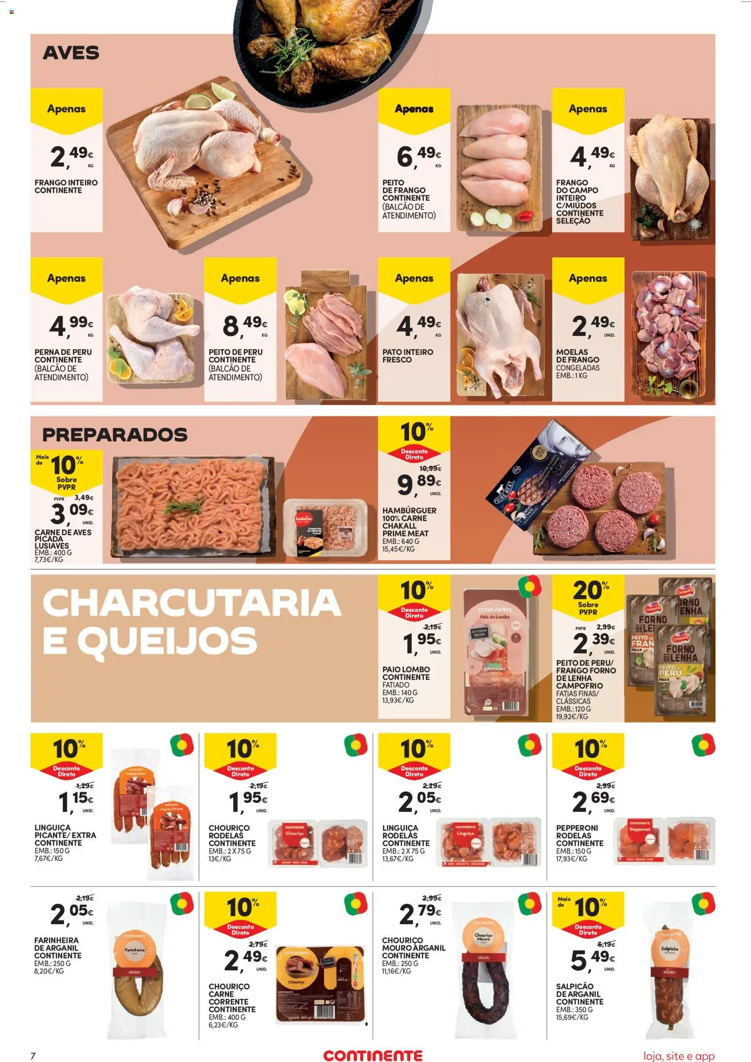 Continente Semanal Continente Bom Dia │ válido de 06.01.2026 | Página: 7 | Produtos: Peru, Salpicão, Chouriço, Carne