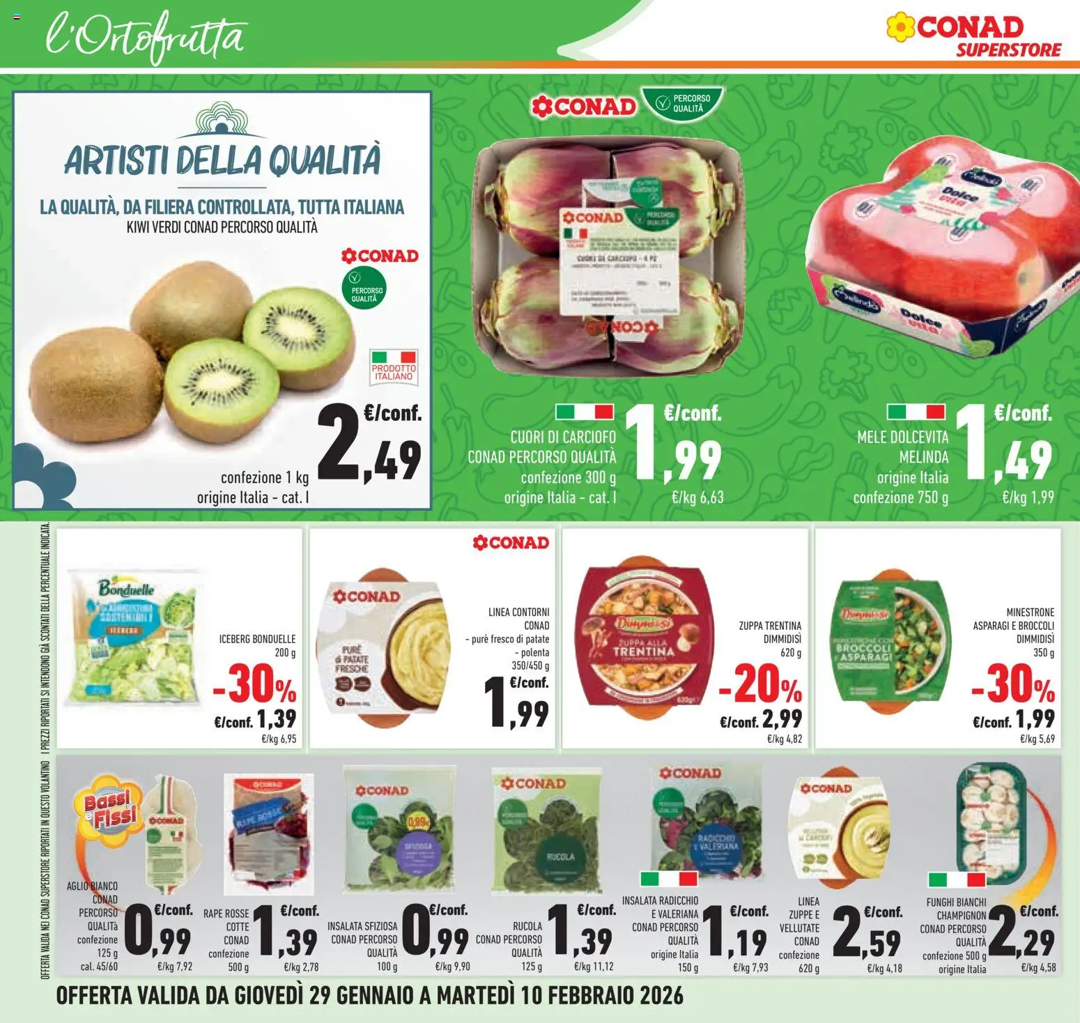 Volantino Conad del 29.01.2026 | Pagina: 14 | Prodotti: Valeriana, Mele, Rucola, Broccoli