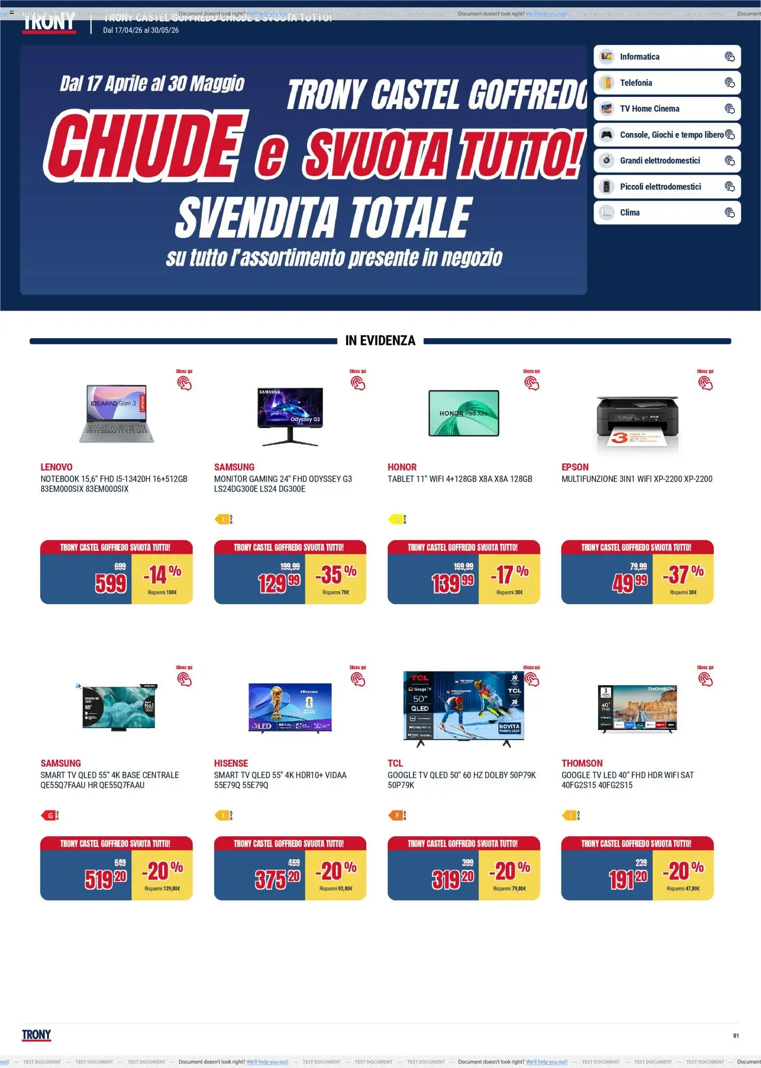 Volantino Trony del 17.04.2026 | Pagina: 1 | Prodotti: Notebook, smart TV, TV, Samsung