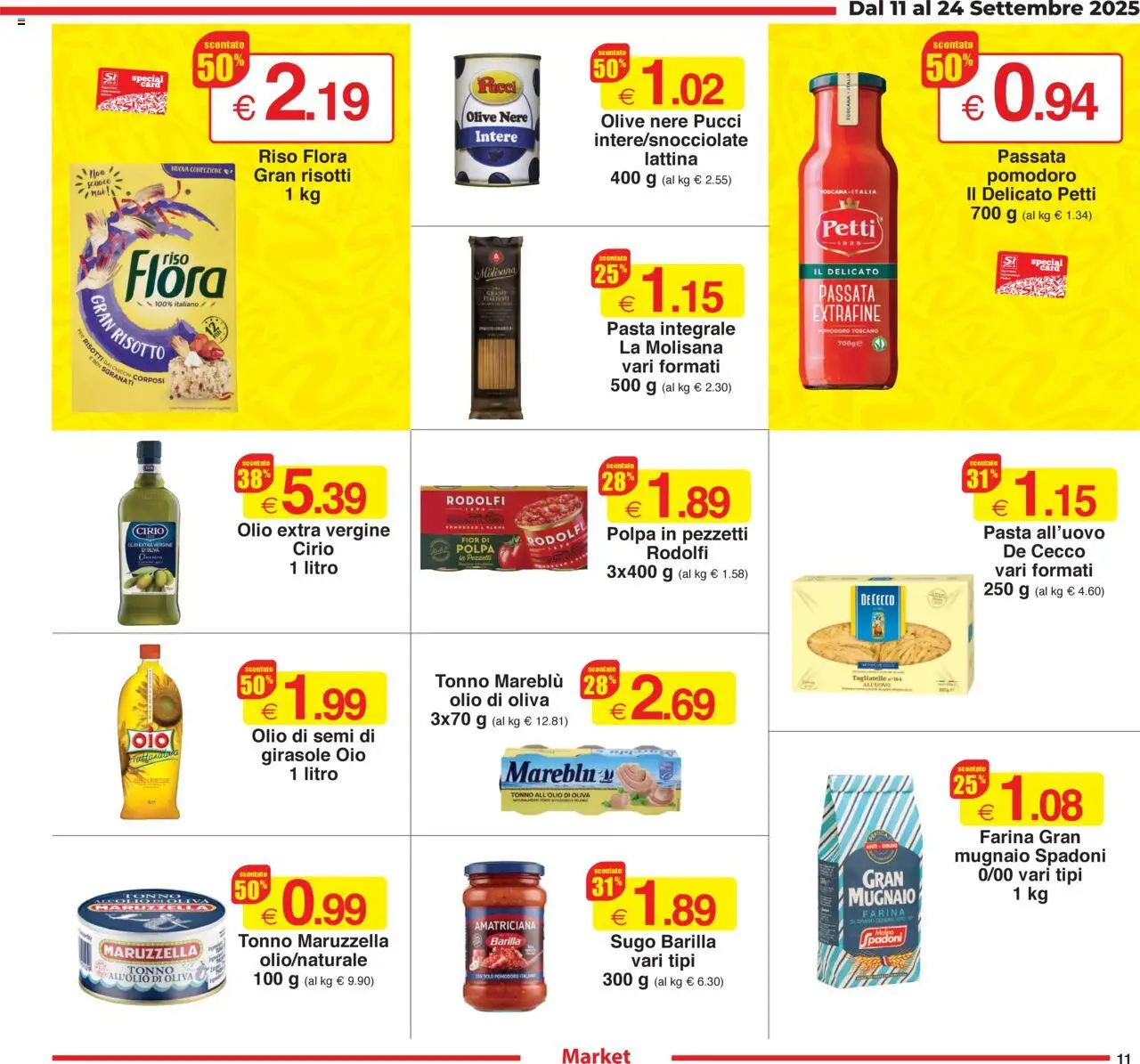 Volantino Sì con Te del 11.09.2025 | Pagina: 11 | Prodotti: Tagliatelle, Olio, Olio extra vergine, Olio di Oliva