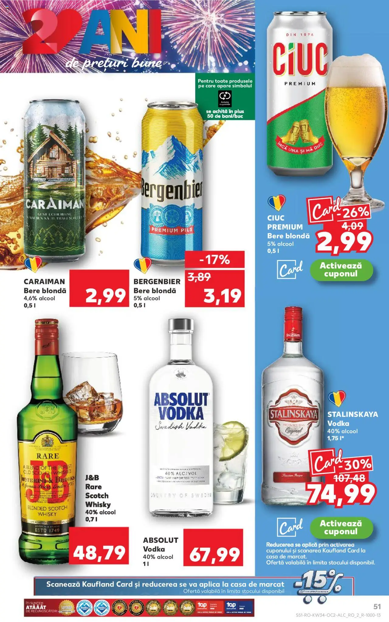 Kaufland RO akciós ujság - amely érvényes a következő dátumtól: 20.08.2025 | Oldal: 51 | Termékek: Absolut vodka, Vodka, Whisky