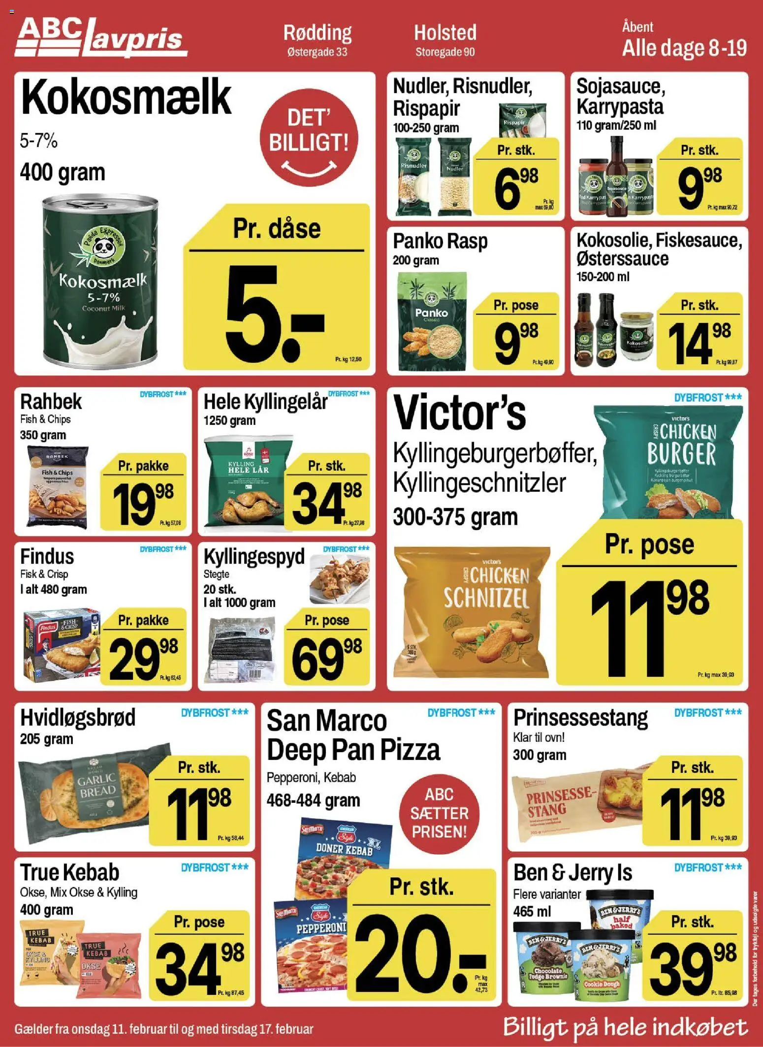 Abc Lavpris tilbudsavis – gyldig fra 11.02.2026 | Side: 7 | Produkter: Nudler, Chips, Is, Hvidløgsbrød