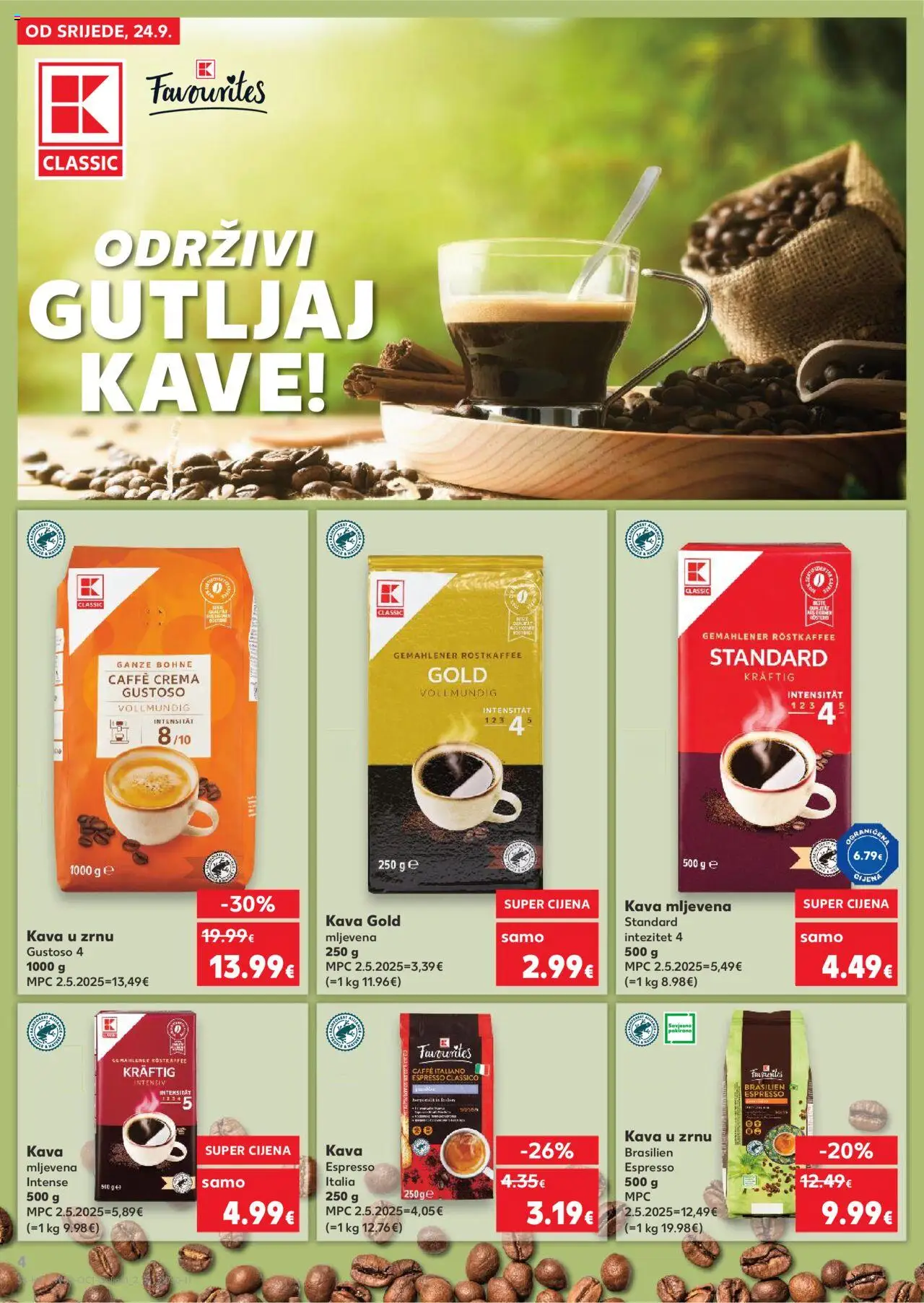 Kaufland HR akciós ujság - amely érvényes a következő dátumtól: 24.09.2025 | Oldal: 4 | Termékek: Kávé