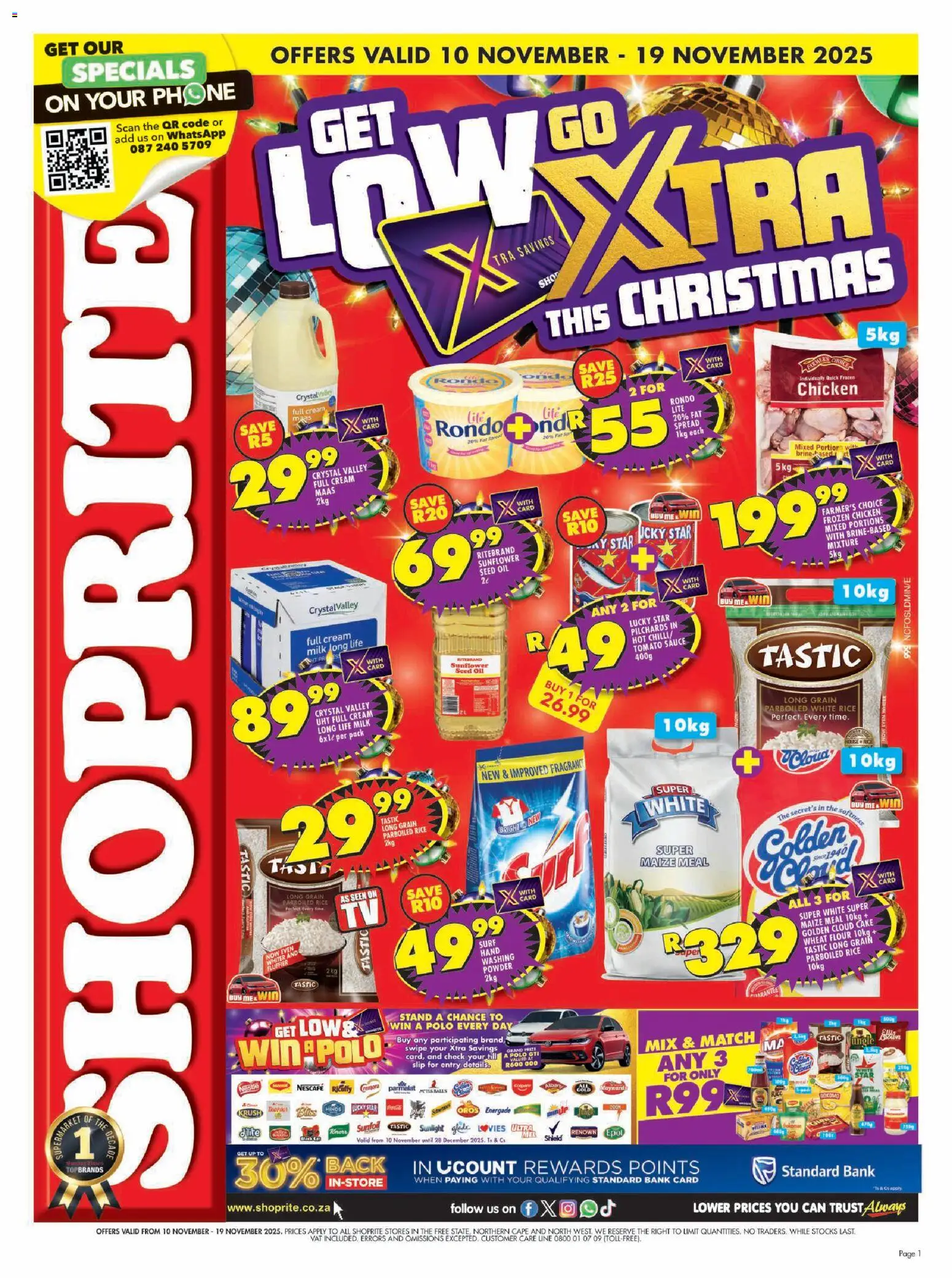 New Shoprite catalogue – valid from 10.11.2025 | Page: 1 | Products: Pilchards, Cake, Chicken, Cream