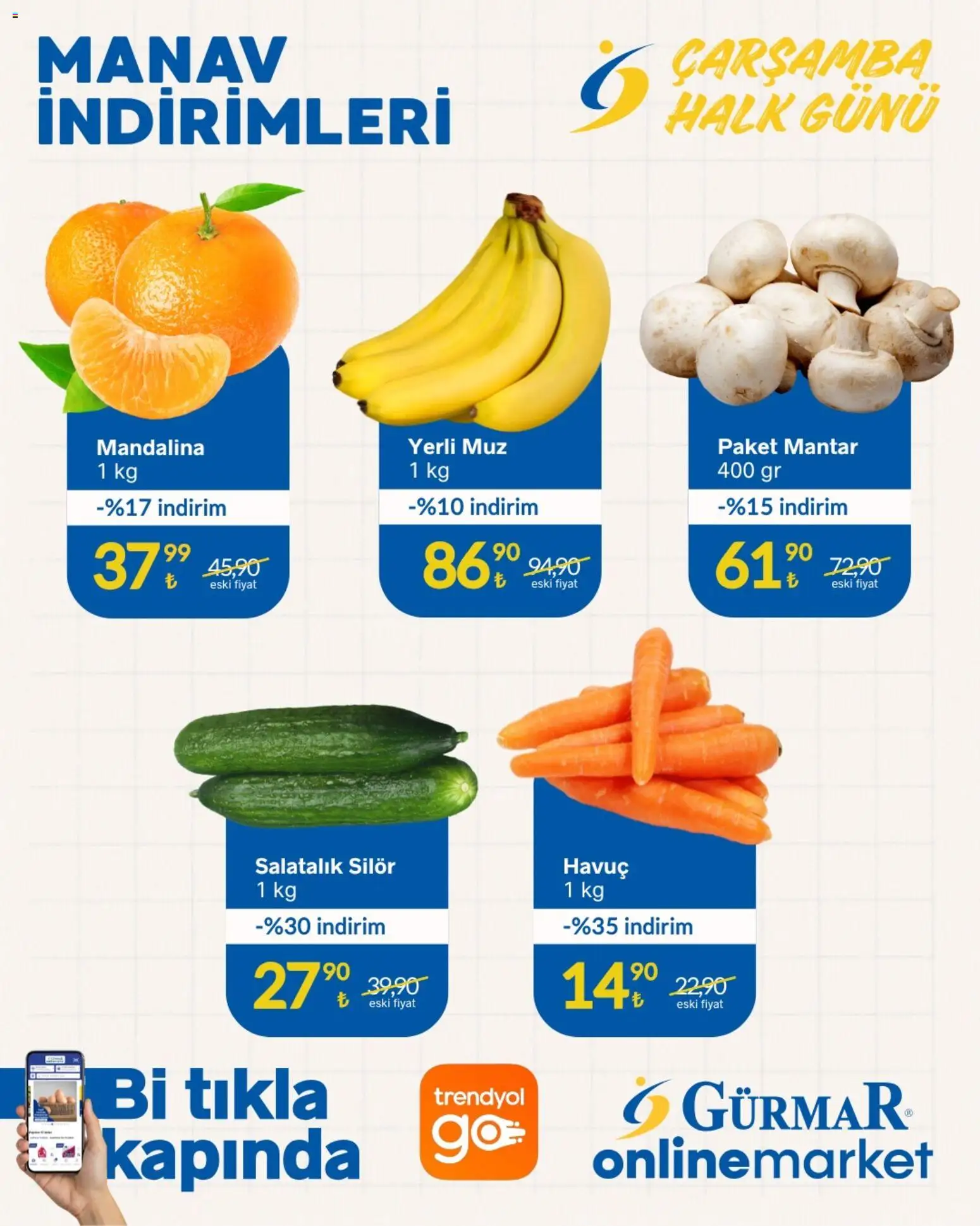 Gürmar - Manav İndirimleri - 03.12.2025 tarihinden itibaren geçerlidir | Sayfa: 2 | Ürünler: Mandalina, Havuç, Salatalık, Mantar