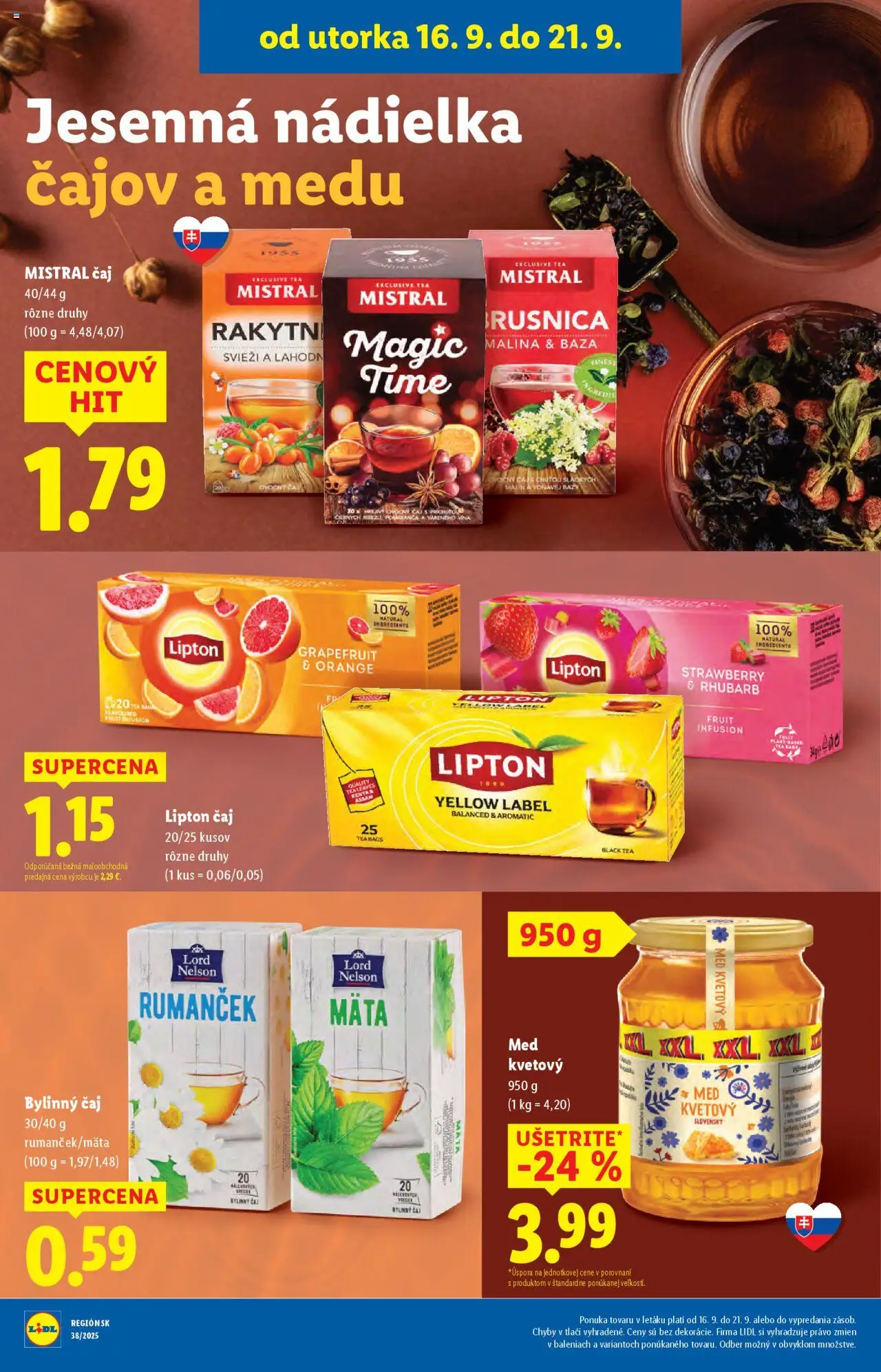 Nové Lidl akcie – leták je platný od 16.09.2025 | Strana: 46 | Produkty: Ríbezle, Čaj, Grapefruit, Med