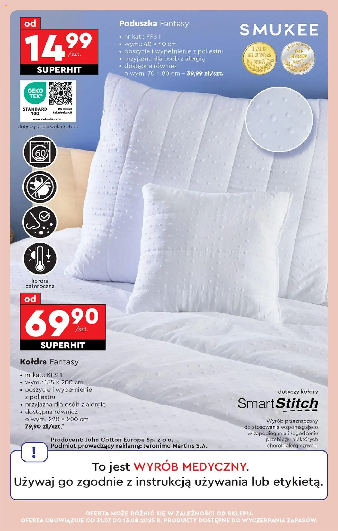 Biedronka gazetka - Oferta W tym tygodniu od 31.07.2025 | Strona: 75 | Produkty: Poduszka, Kołdra