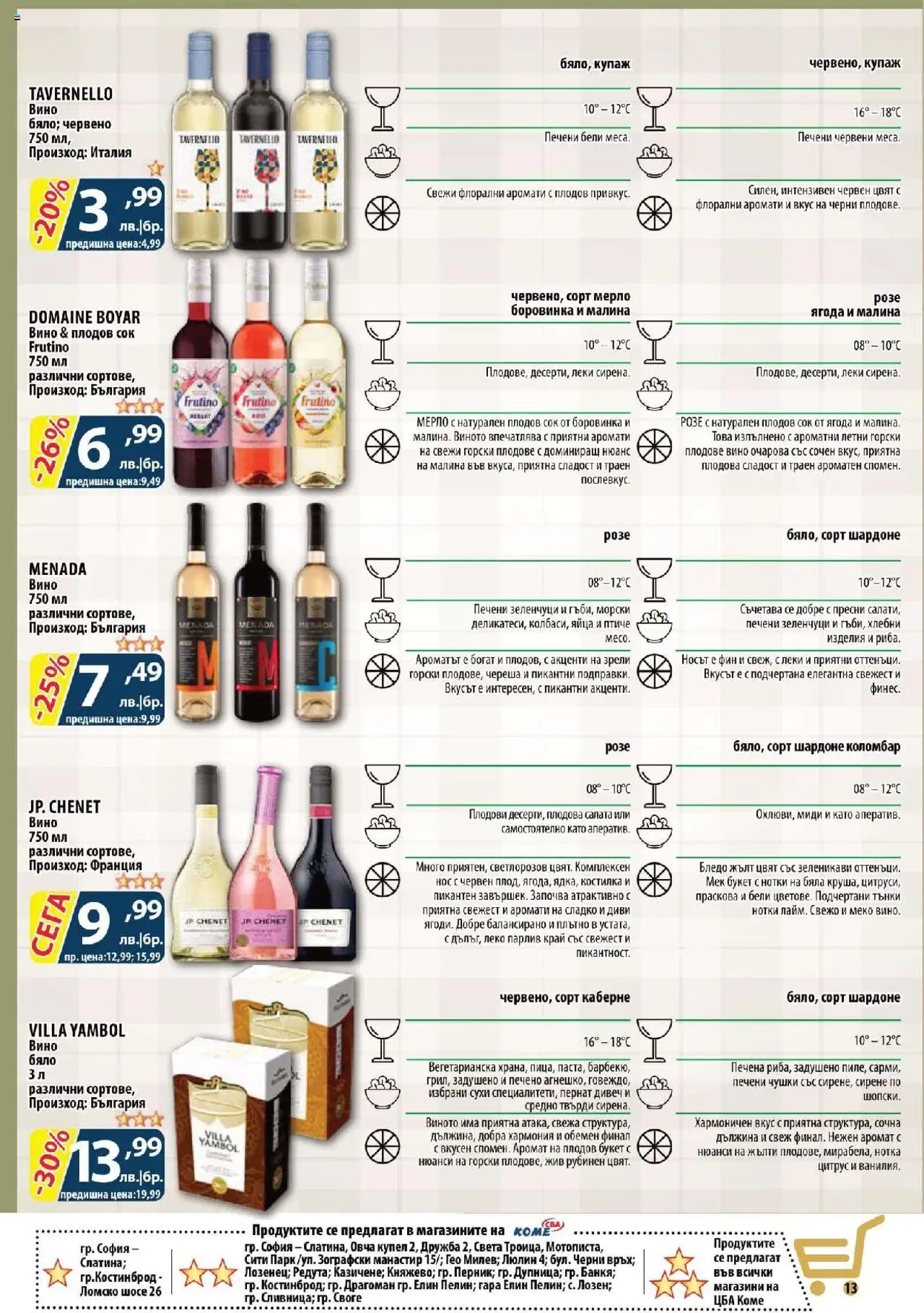 | Страница: 13 | Продукти: Салата, Зеленчуци, Вино, Праскова