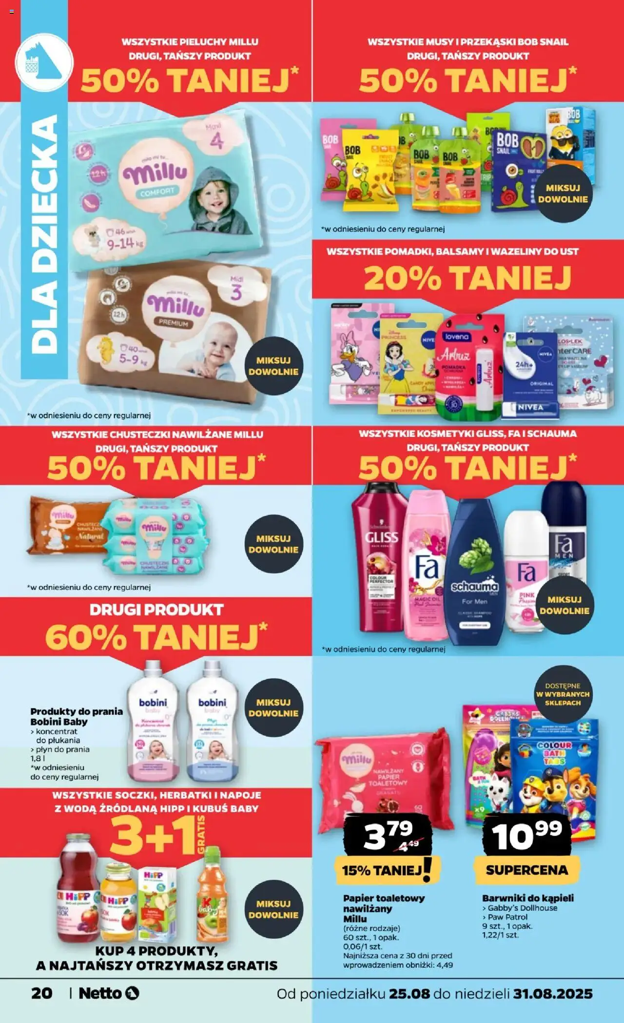 Netto gazetka - Spożywcza od 25.08.2025 | Strona: 20 | Produkty: Papier toaletowy, Woda źródlana, Pomadka, Woda