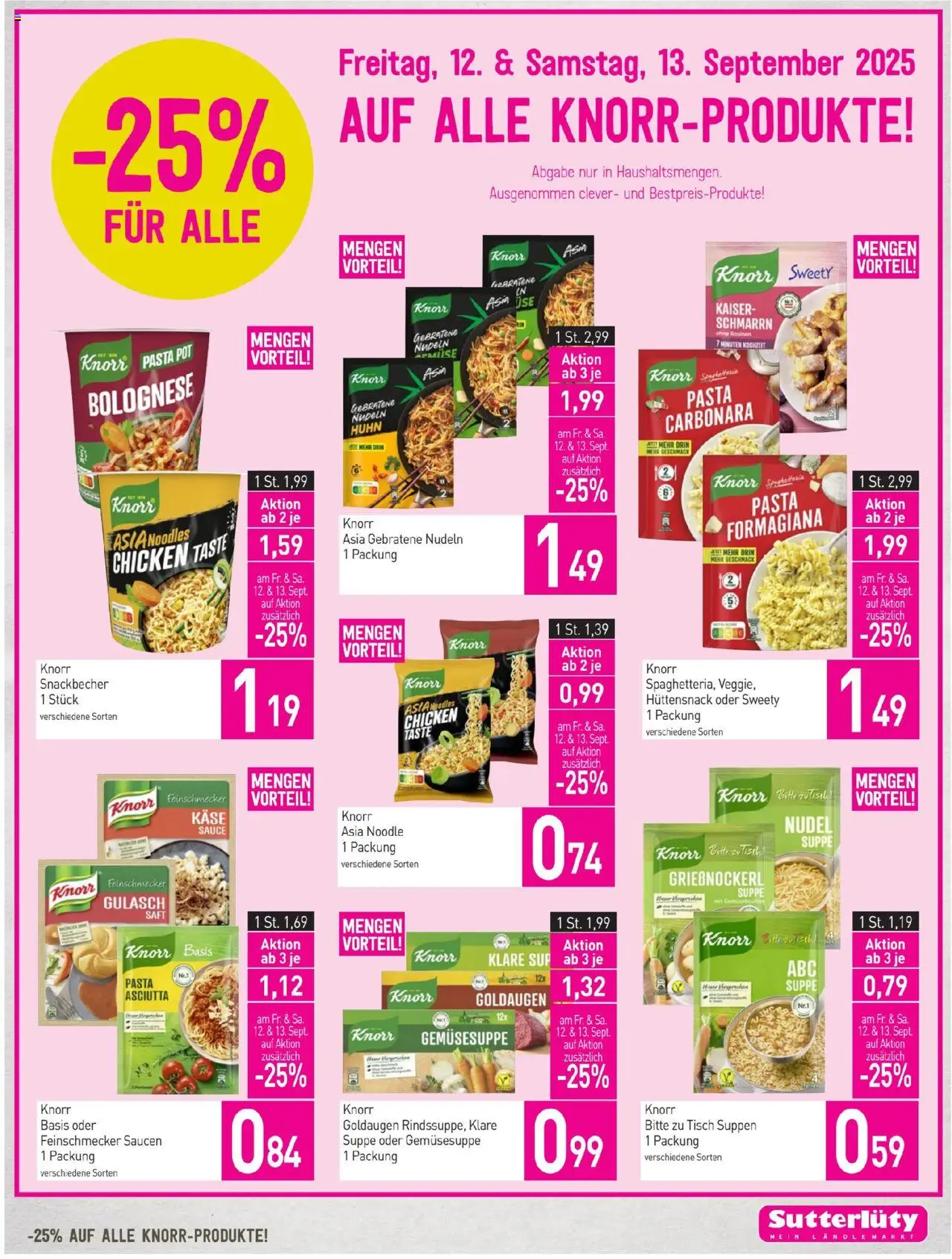 Sutterlüty Flugblatt gültig ab 11.09.2025 | Seite: 15 | Produkte: Rosinen, Käse, Saft, Nudeln