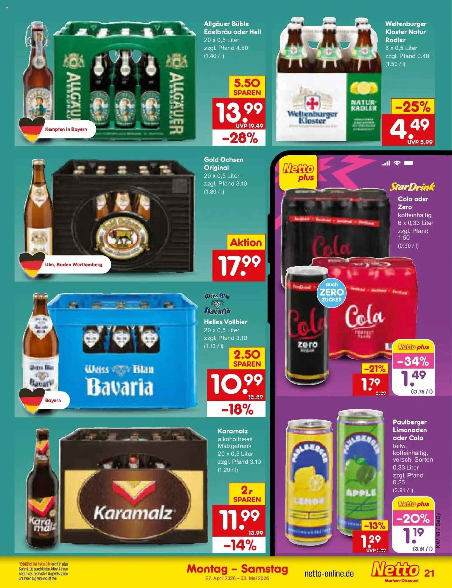 Netto Marken-Discount Prospekt Thierhaupten	 – gültig ab 27.04.2026 | Seite: 25 | Produkte: Cola, Apple, Radler, Zucker