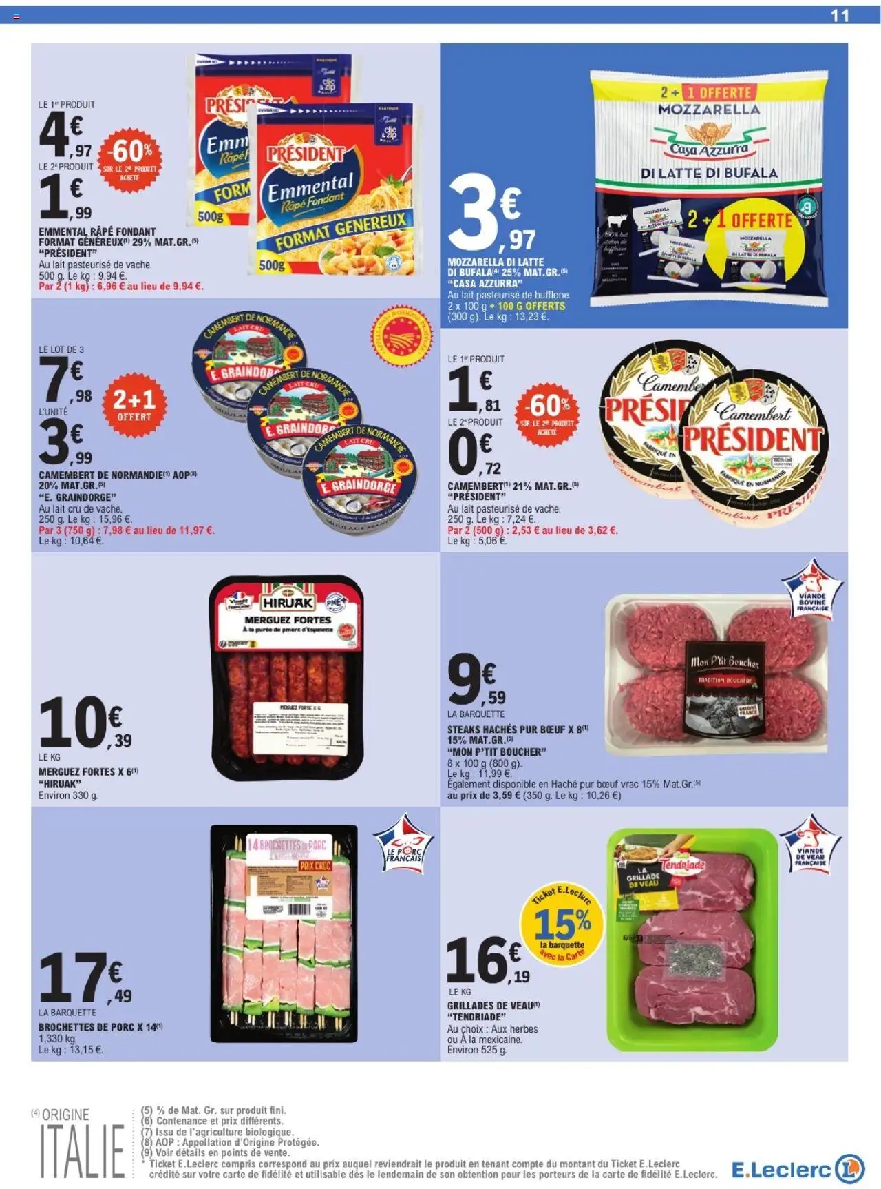  | Page: 11 | Produits: Mozzarella, Merguez, Porc, Viande bovine