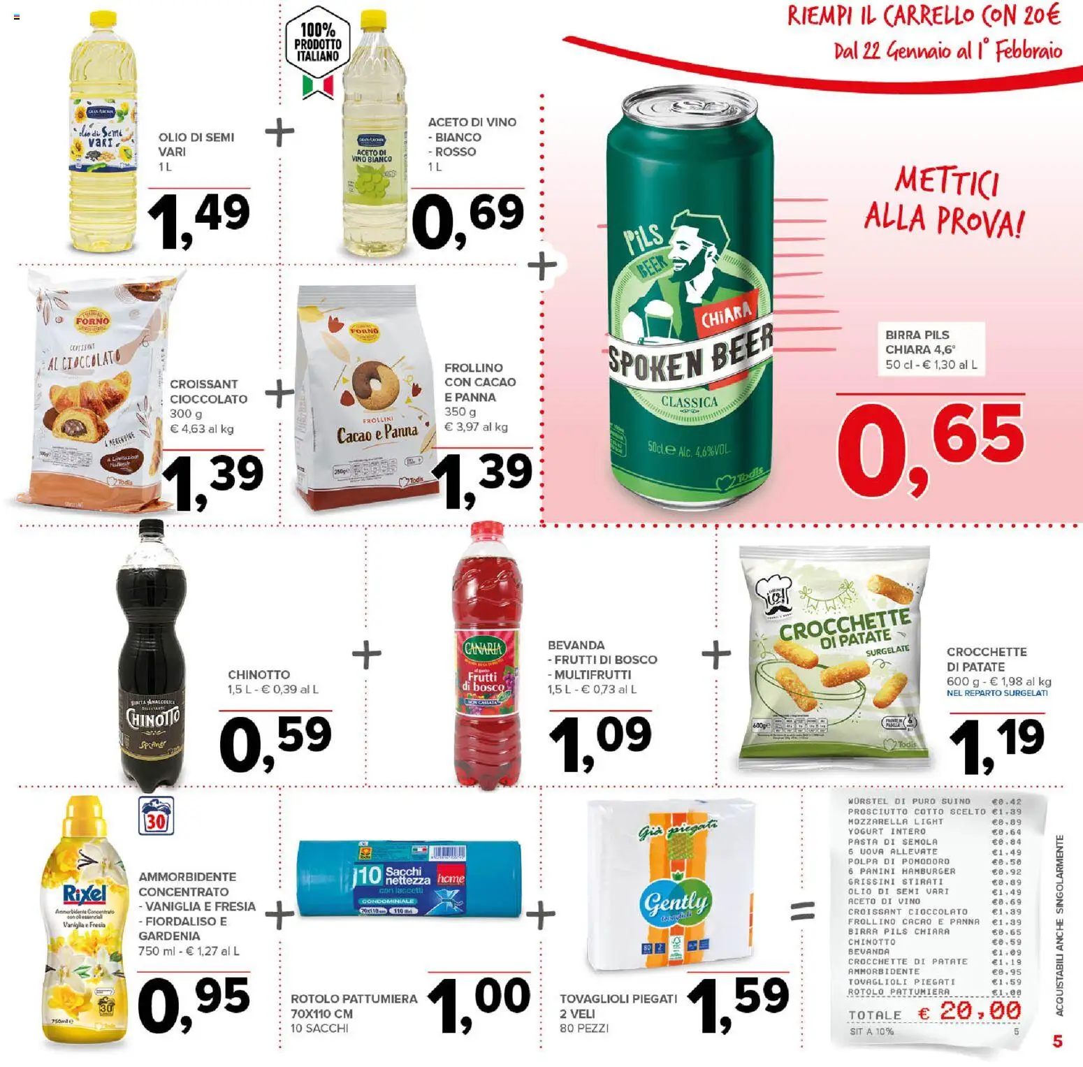 Volantino Todis del 22.01.2026 | Pagina: 5 | Prodotti: Birra, Panna, Crocchette, Forno