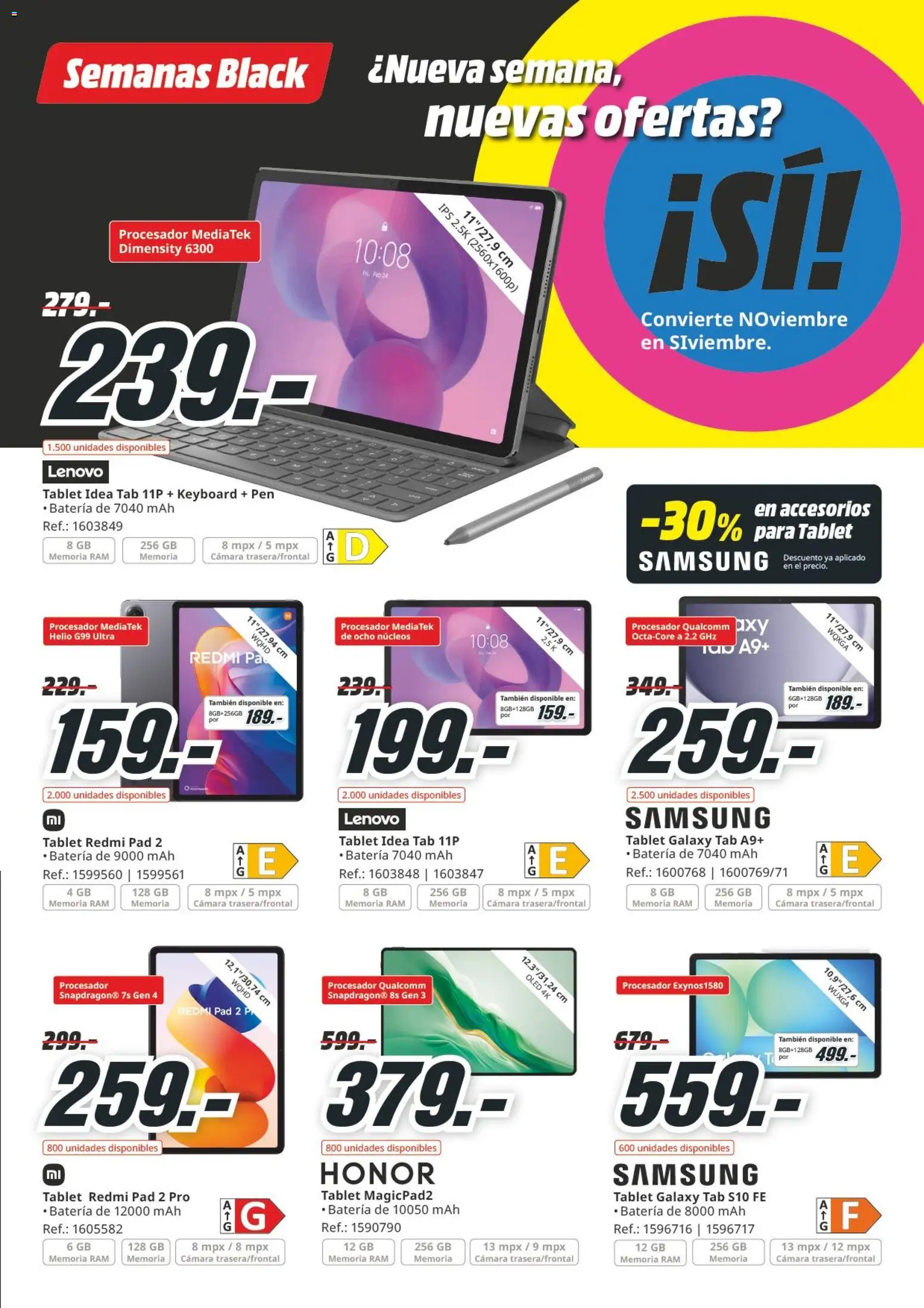 Media Markt Black Friday │ válido desde el 12.11.2025 | Página: 32 | Productos: Tablet, Cámara, Batería