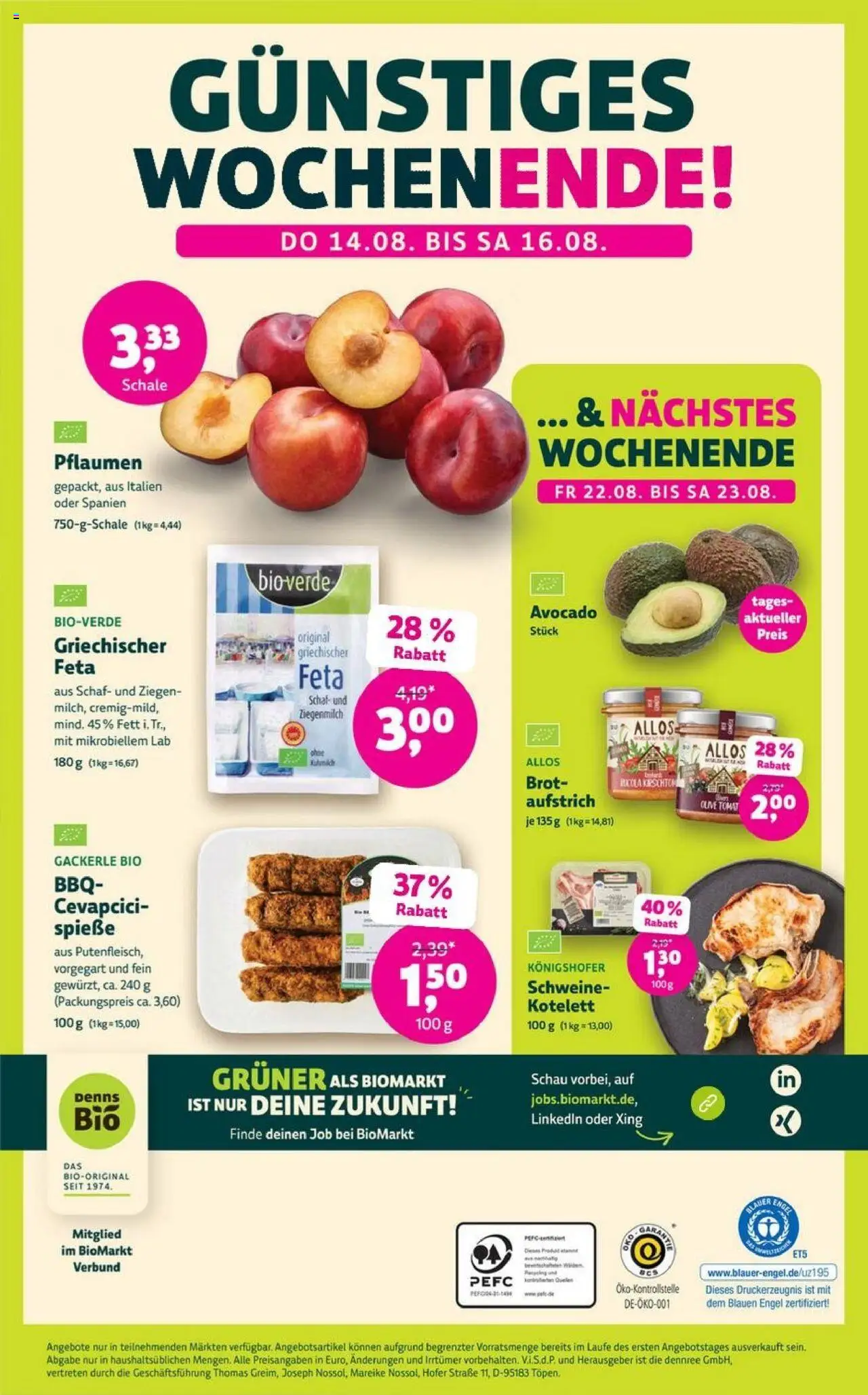 Denns BioMarkt Angebote - gültig ab dem 13.08.2025 | Seite: 14 | Produkte: Feta, Cevapcici, Spieße, Brot