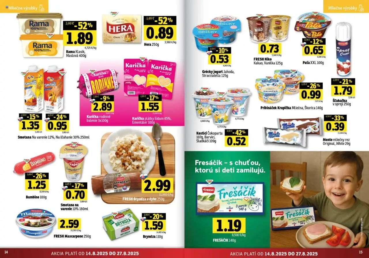 Fresh Východné Slovensko │ platný od 14.08.2025 | Strana: 8 | Produkty: Jogurt, Grécky jogurt, Bryndza, Mascarpone