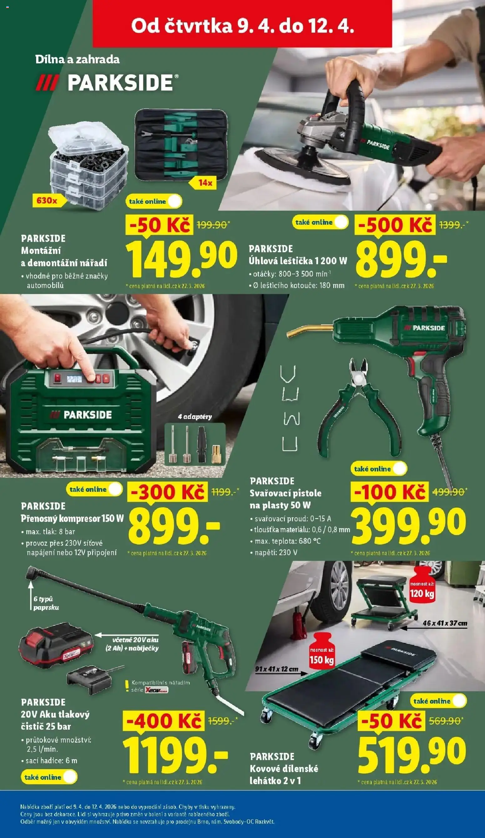 Lidl aktuální leták od 09.04.2026 | Strana: 33 | Produkty: Hadice, Aku tlakový čistič, Nářadí Parkside, Lehátko