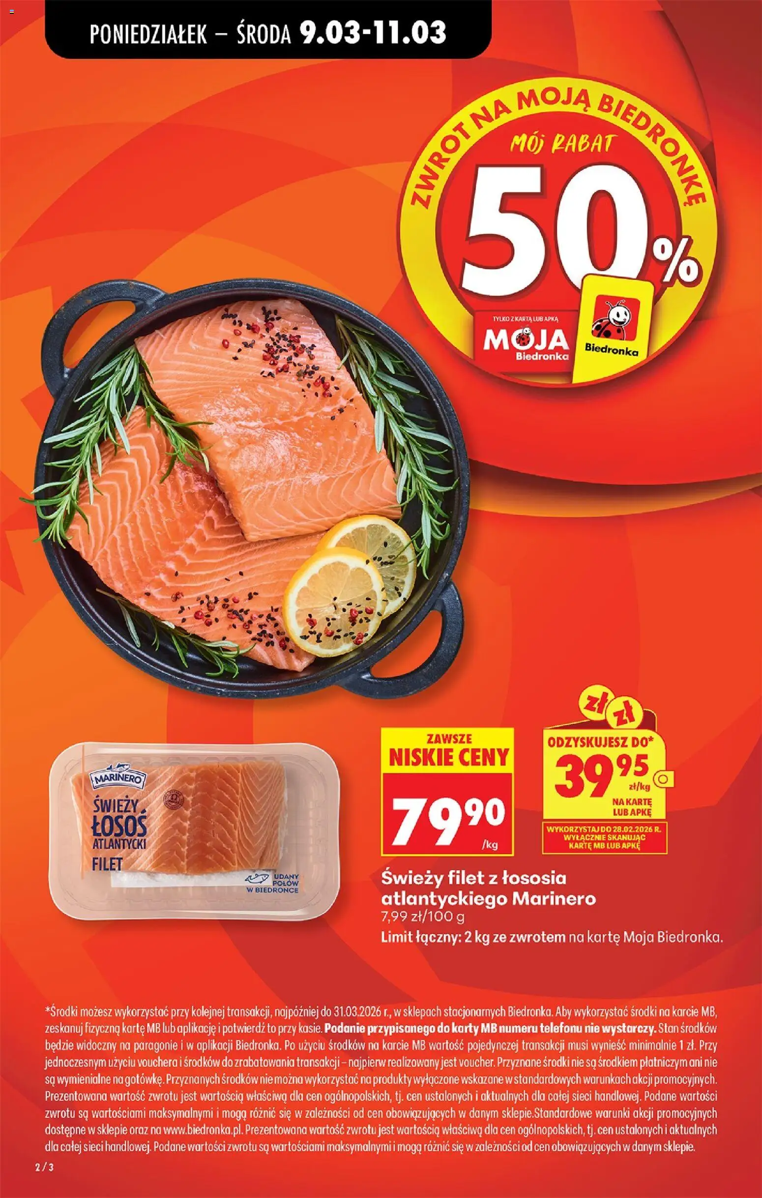 Biedronka gazetka od poniedziałku od 09.03.2026 | Strona: 2 | Produkty: Karta, Łosoś atlantycki, Łosoś, Filet z łososia
