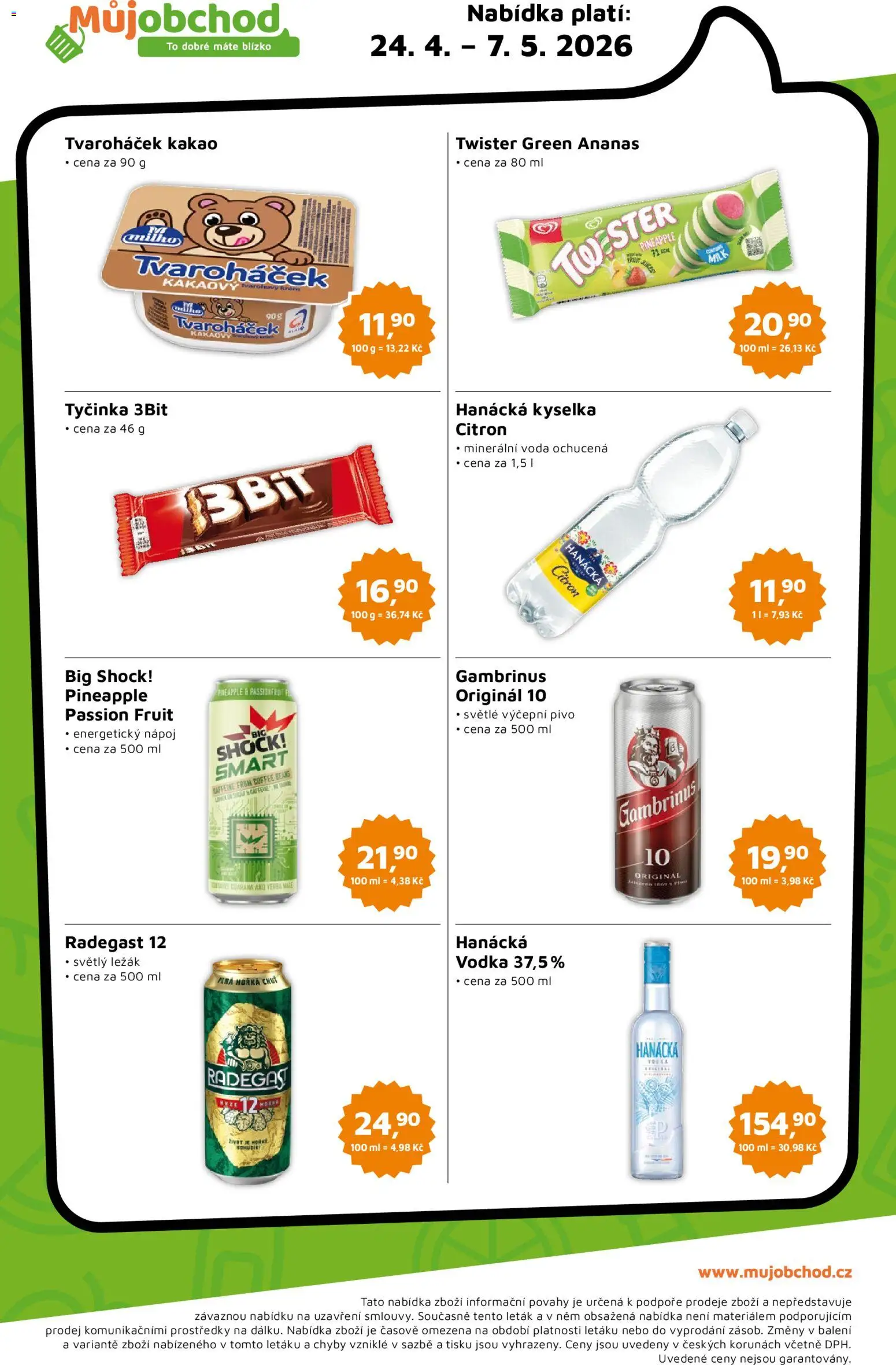 Můj obchod leták od 24.04.2026 | Strana: 2 | Produkty: Hanácká kyselka, Pivo, Radegast, Kakao