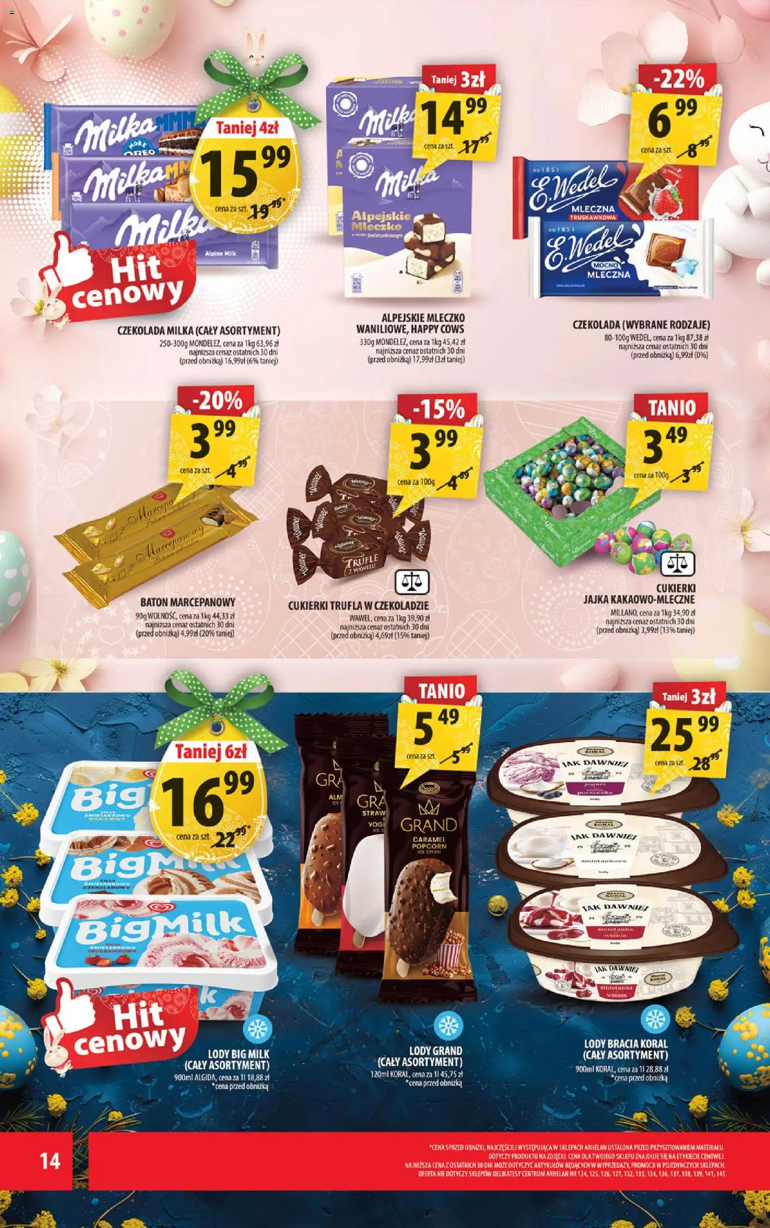 Arhelan gazetka od 27.03.2026 | Strona: 14 | Produkty: Delikatesy, Big Milk, Jajka, Czekolada
