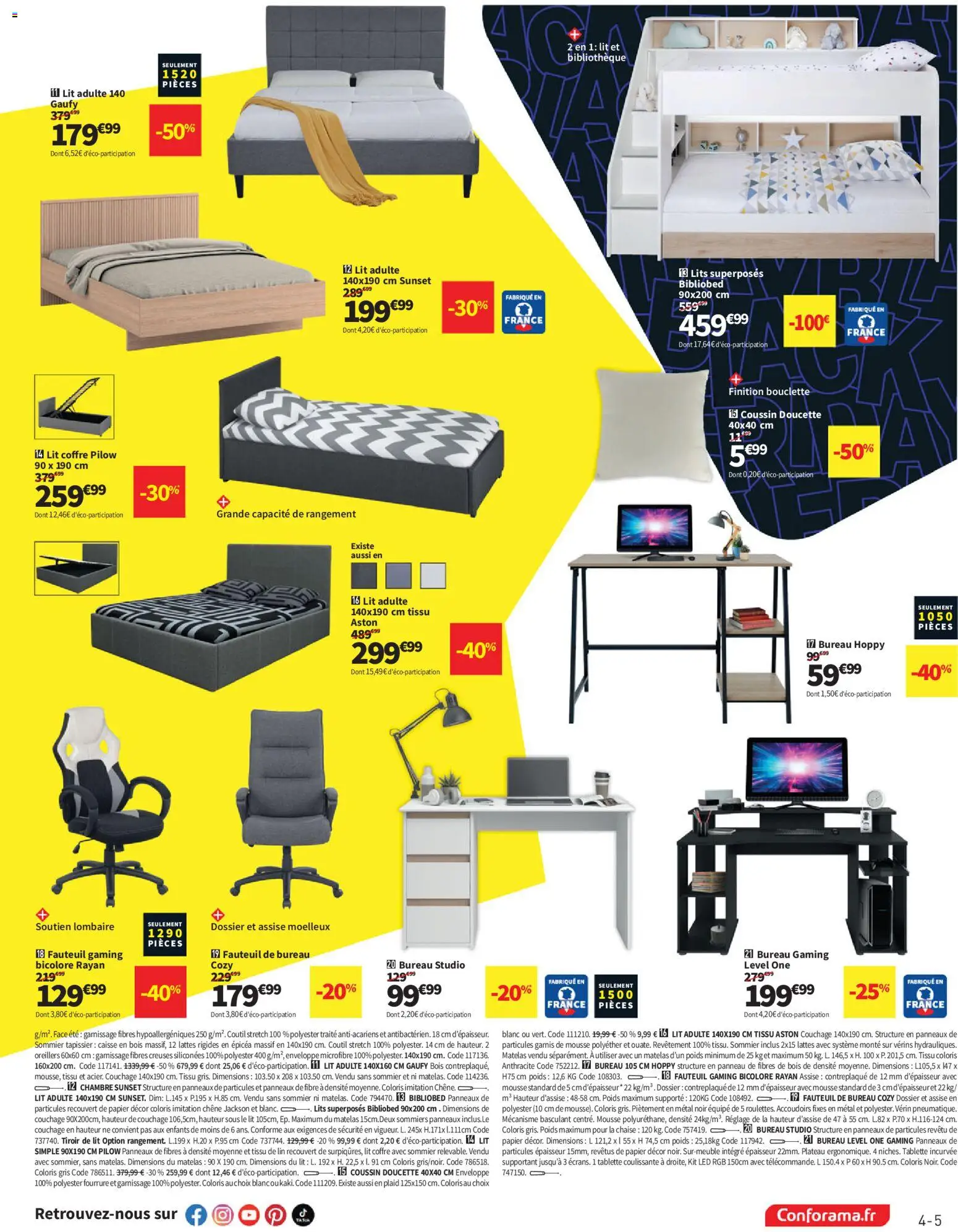 {H1} | Page: 5 | Produits: Tablette, Enveloppe, Sommier, Fauteuil