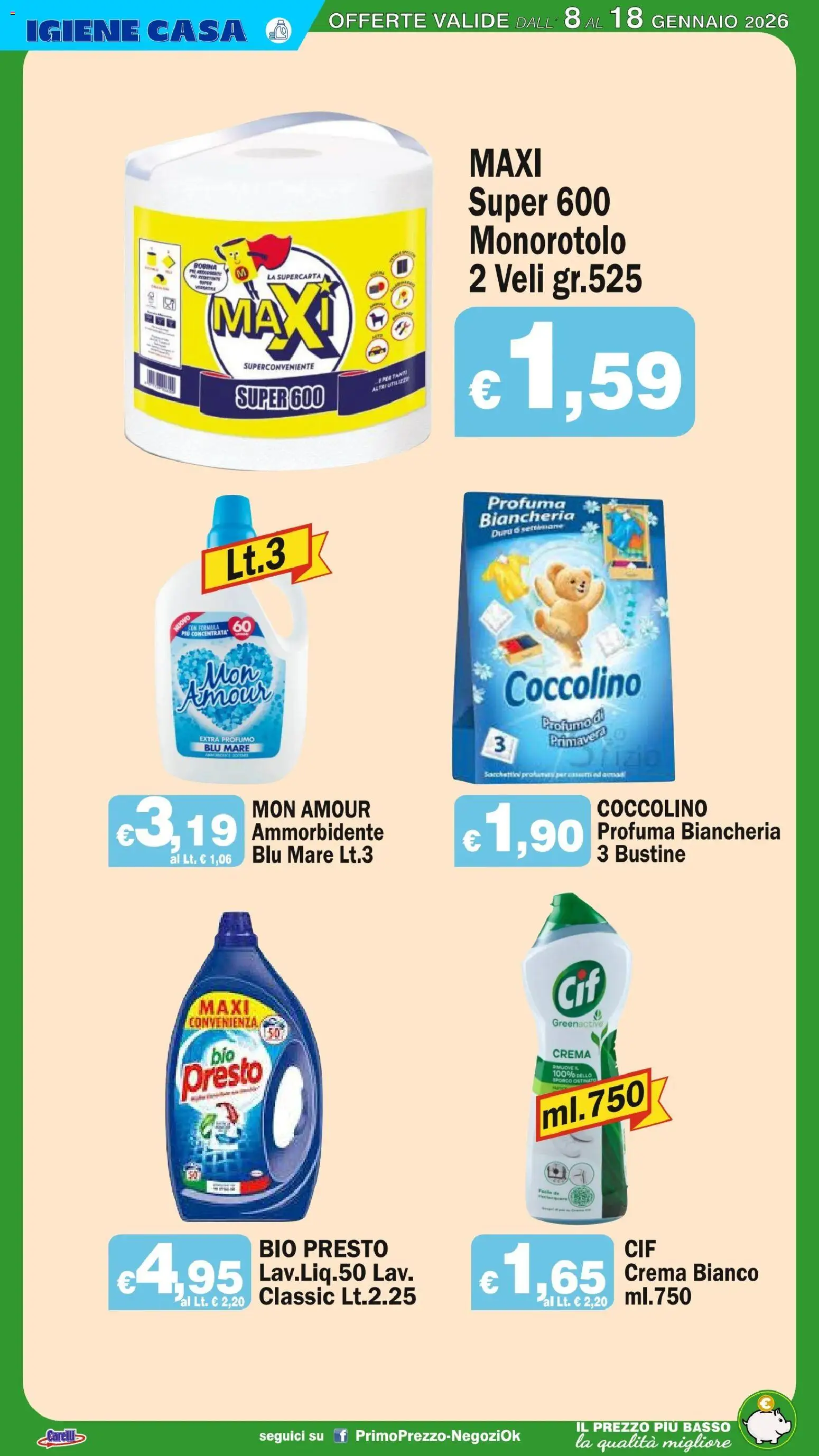 Volantino Primo Prezzo del 08.01.2026 | Pagina: 18 | Prodotti: Crema, Ammorbidente, Profumo