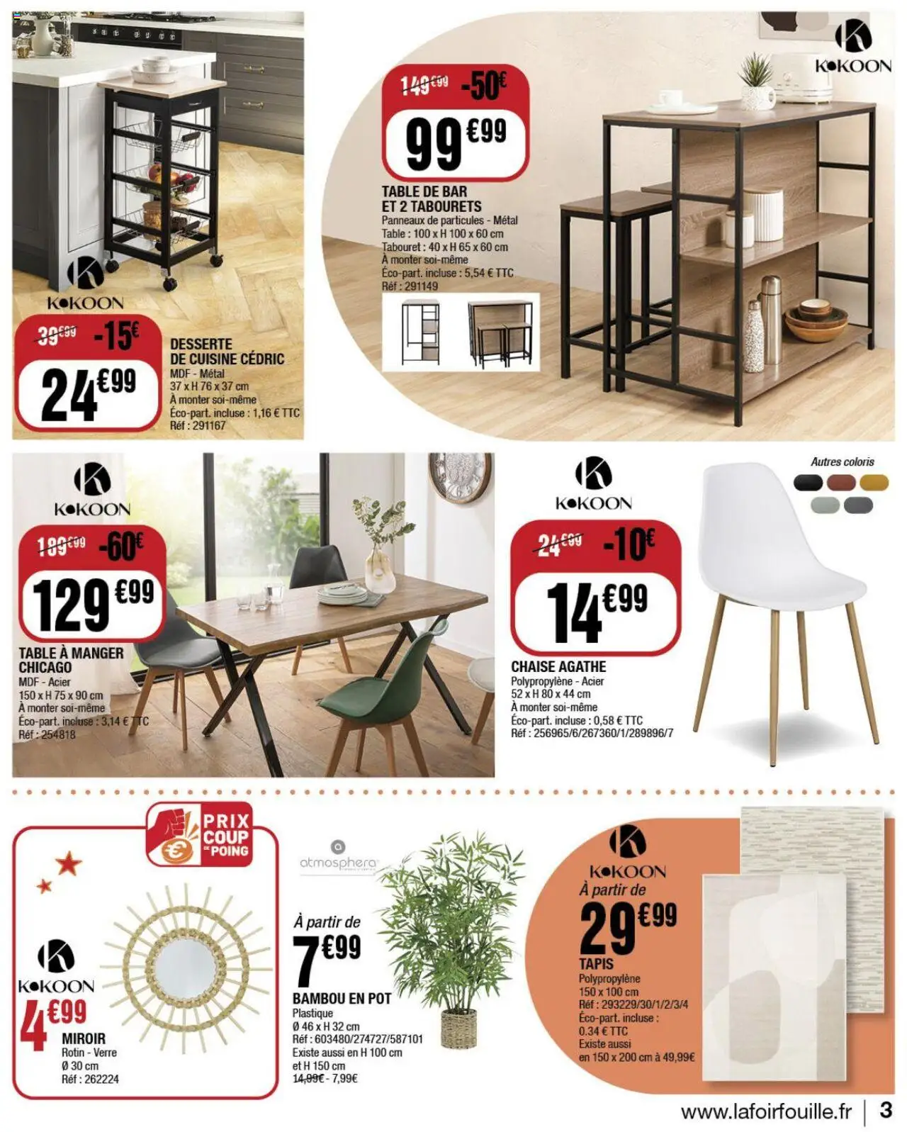  | Page: 3 | Produits: Desserte de cuisine, Miroir, Tapis, Table à manger