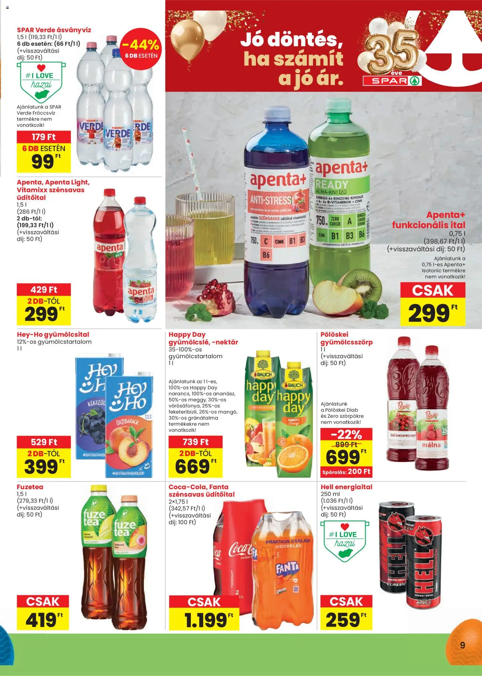 Spar akciós ujság - amely érvényes a következő dátumtól: 31.03.2026 | Oldal: 9 | Termékek: Málna, Gyümölcsital, Energiaital, Ásványvíz