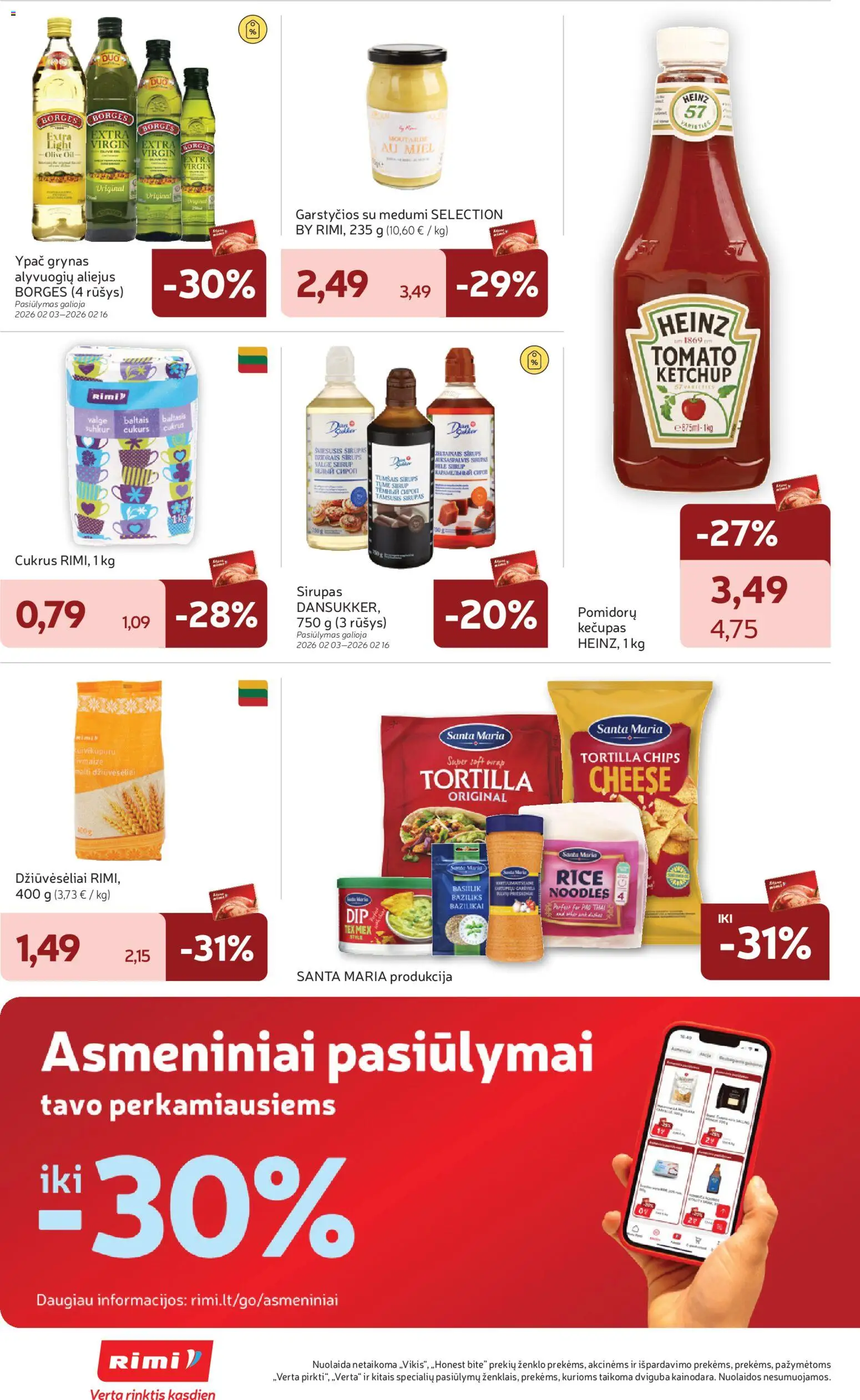 Rimi akcijos nuo 03.02.2026 | Puslapis: 26 | Prekių: Aliejus, Cukrus, Kečupas
