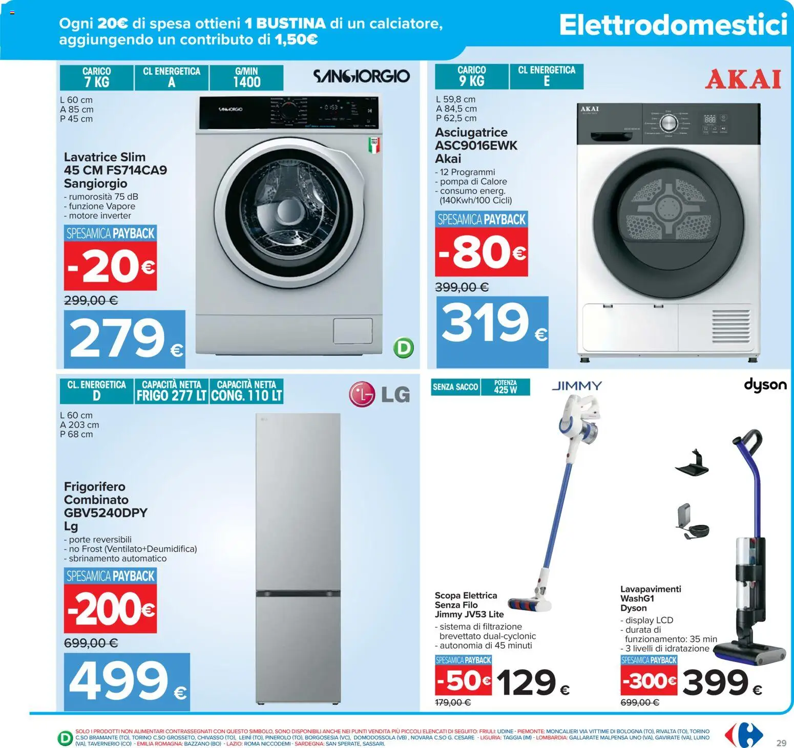 Volantino Carrefour del 02.12.2025 | Pagina: 29 | Prodotti: Lavatrice, Asciugatrice, Frigorifero, Dyson