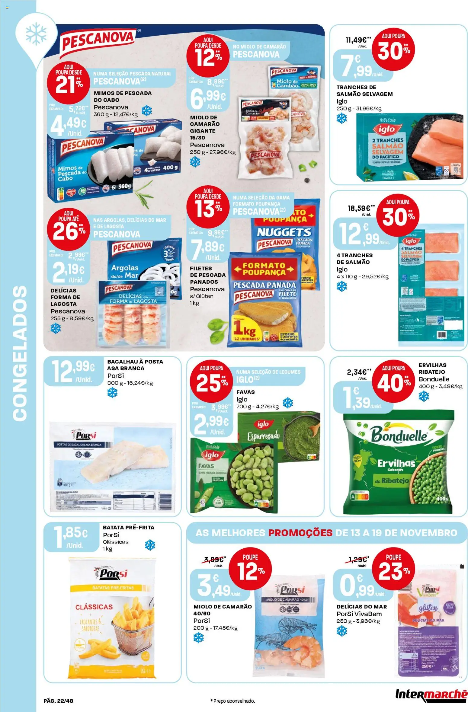 Intermarché folheto │ válido de 13.11.2025 | Página: 22 | Produtos: Batata, Favas, Pescada, Salmão