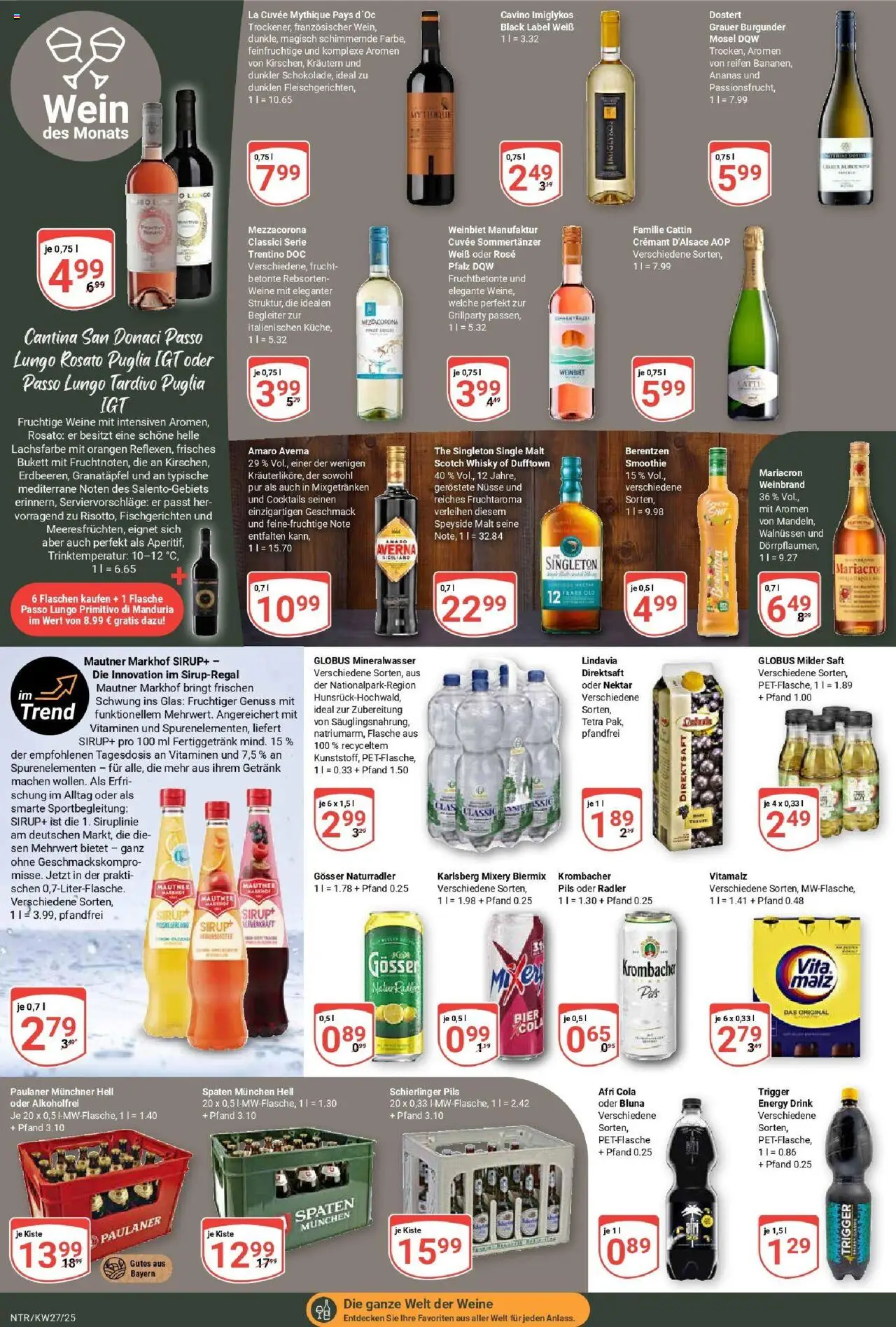 Globus prospekt Neutraubling	 - gültig ab dem 29.06.2025 | Seite: 17 | Produkte: Mariacron, Saft, Wein, Nüsse