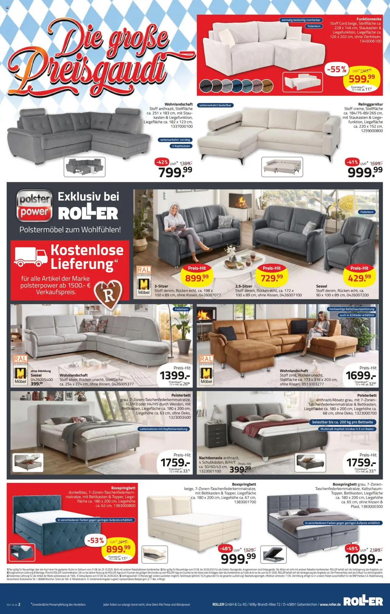 Roller Prospekt 	 – gültig ab 07.09.2025 | Seite: 2 | Produkte: Sessel, Boxspringbett, Liege, Küche