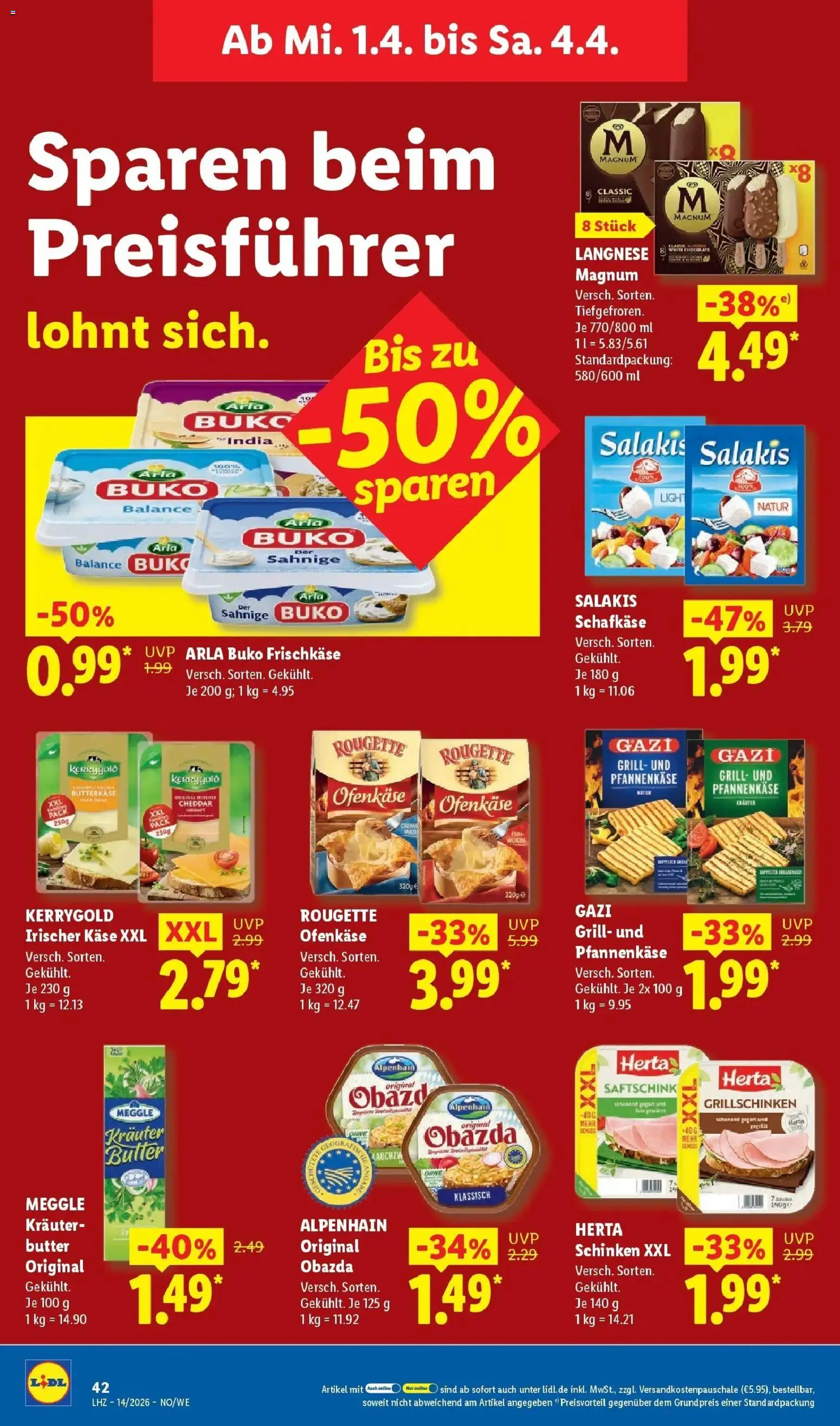 Lidl Prospekt Rheinbrohl – gültig ab 30.03.2026 | Seite: 66 | Produkte: Langnese, Butter, Käse, Frischkase
