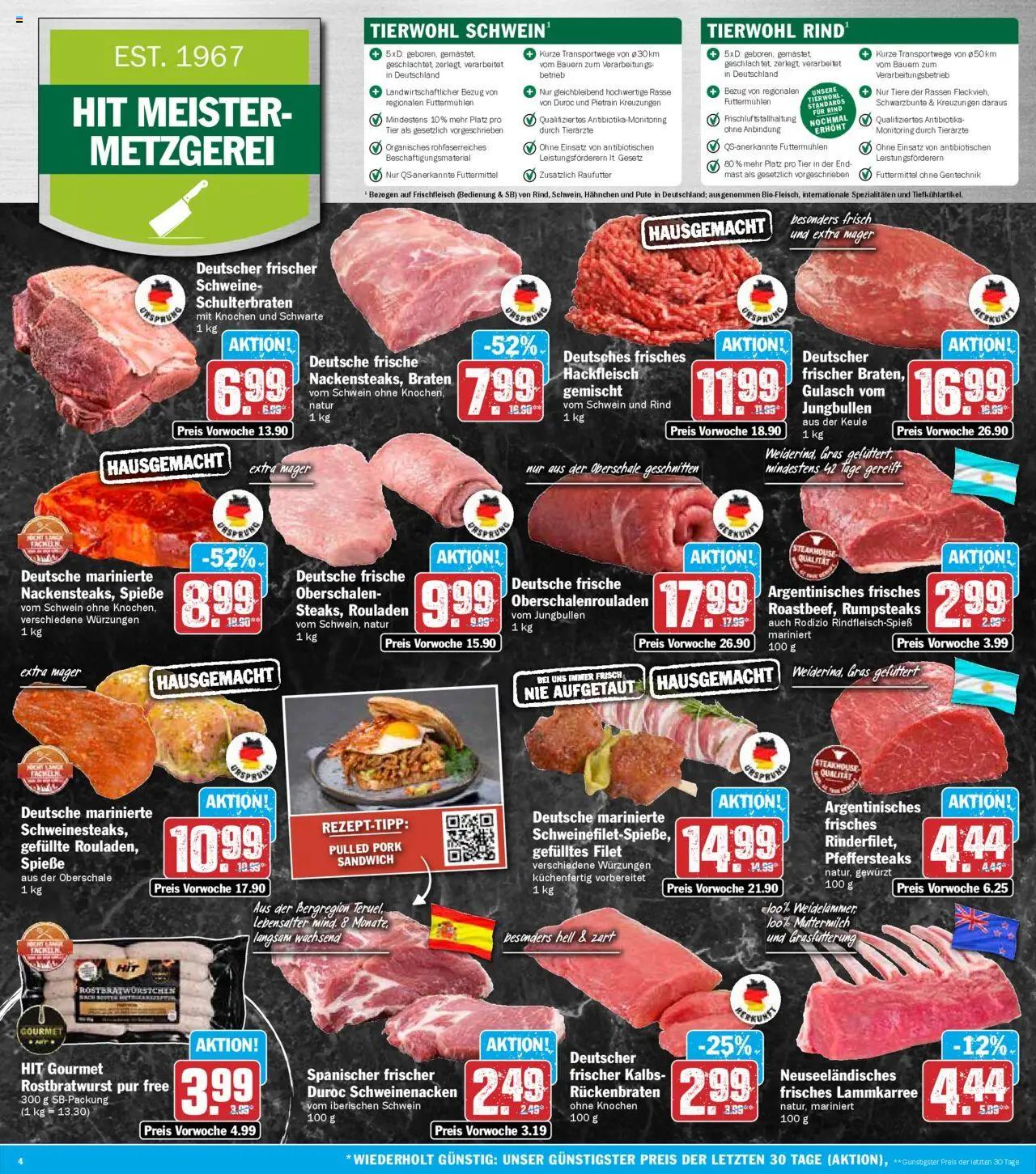 HIT Prospekt 	 – gültig ab 08.09.2025 | Seite: 4 | Produkte: Hahnchen, Schweinenacken, Spieße, Gulasch