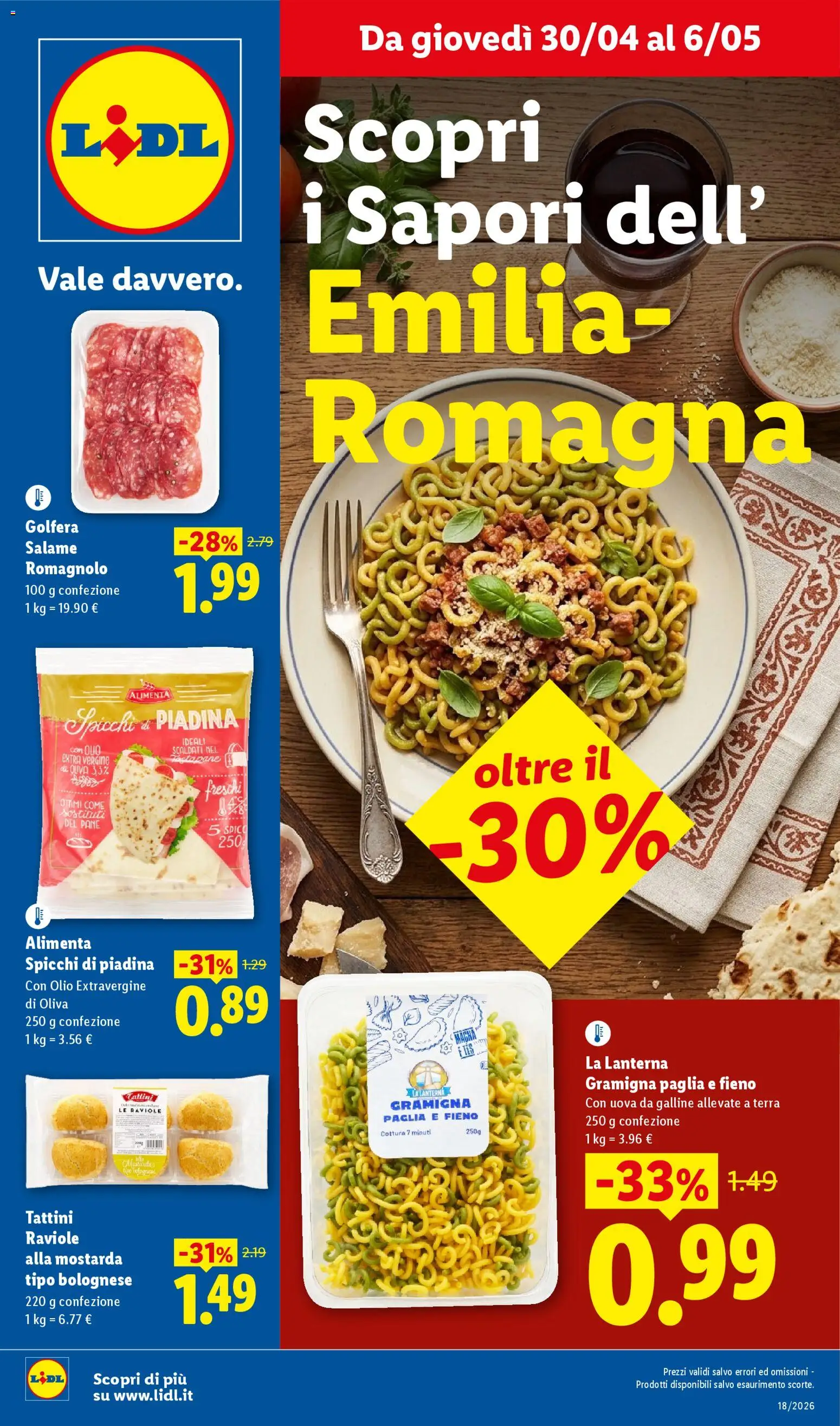 Volantino Lidl del 30.04.2026 | Pagina: 1 | Prodotti: Pane, Olio, Ravioli, Tostapane