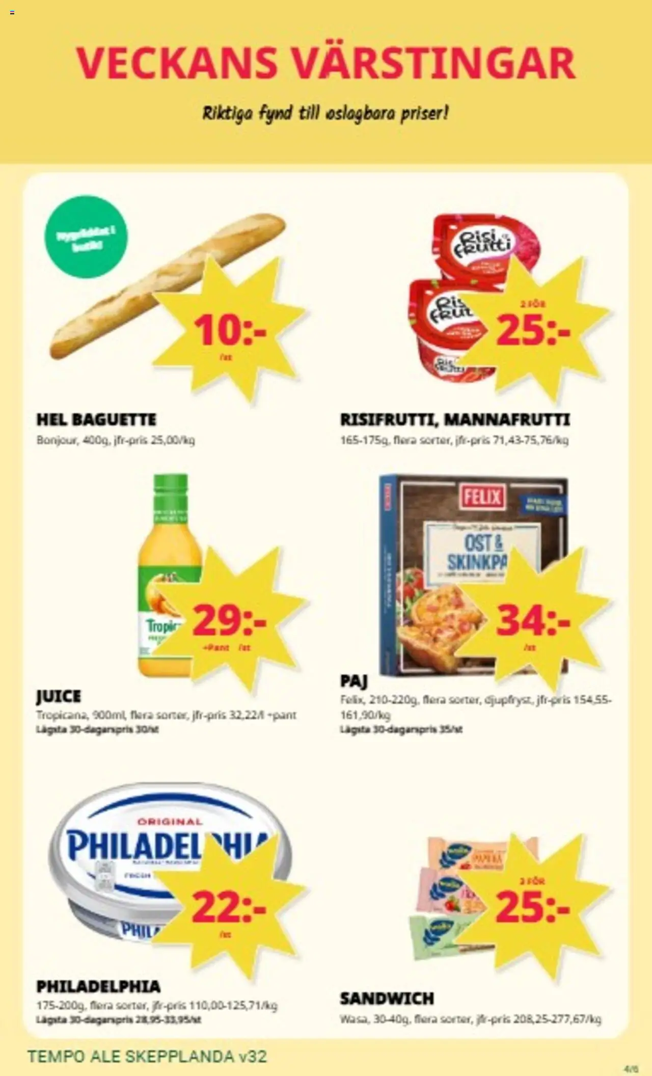 Tempo reklamblad aktuell från 04.08.2025 | Sida: 4 | Produkter: Baguette, Sandwich, Ost, Juice