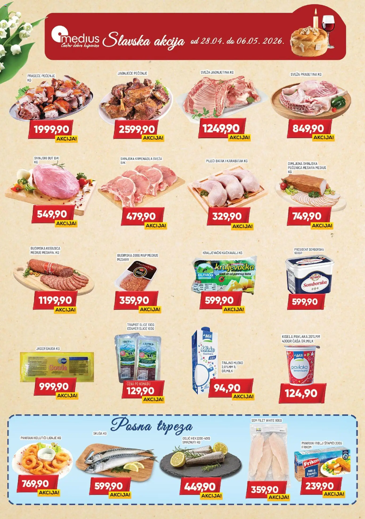 Medius katalog - važi od 28.04.2026 | Strana: 2 | Proizvode: Riblji štapići, Pileći batak, Kobasica, Pavlaka