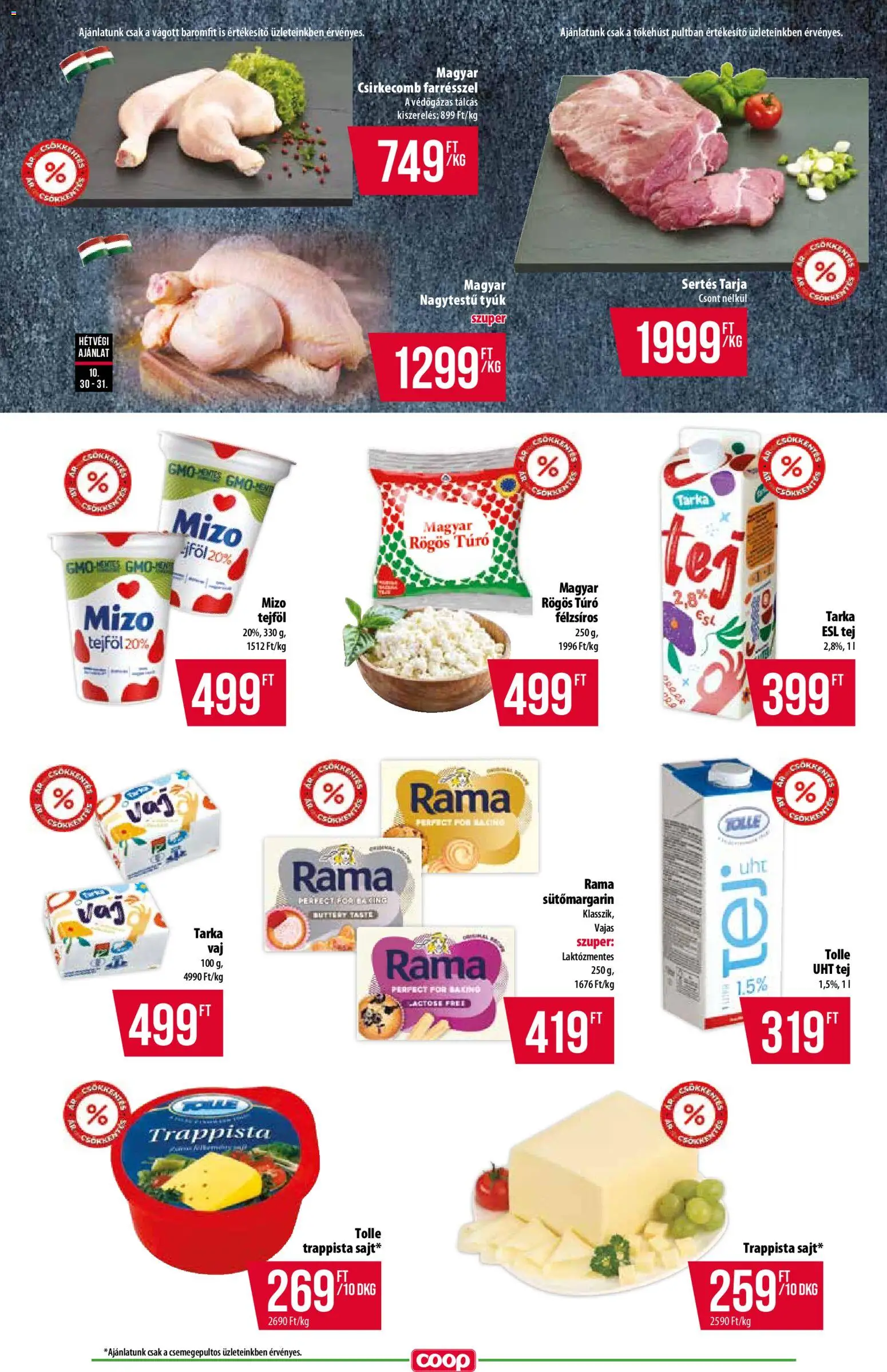 COOP akciós ujság - amely érvényes a következő dátumtól: 30.10.2025 | Oldal: 4 | Termékek: Tarja, Tej, Túró, Csirkecomb
